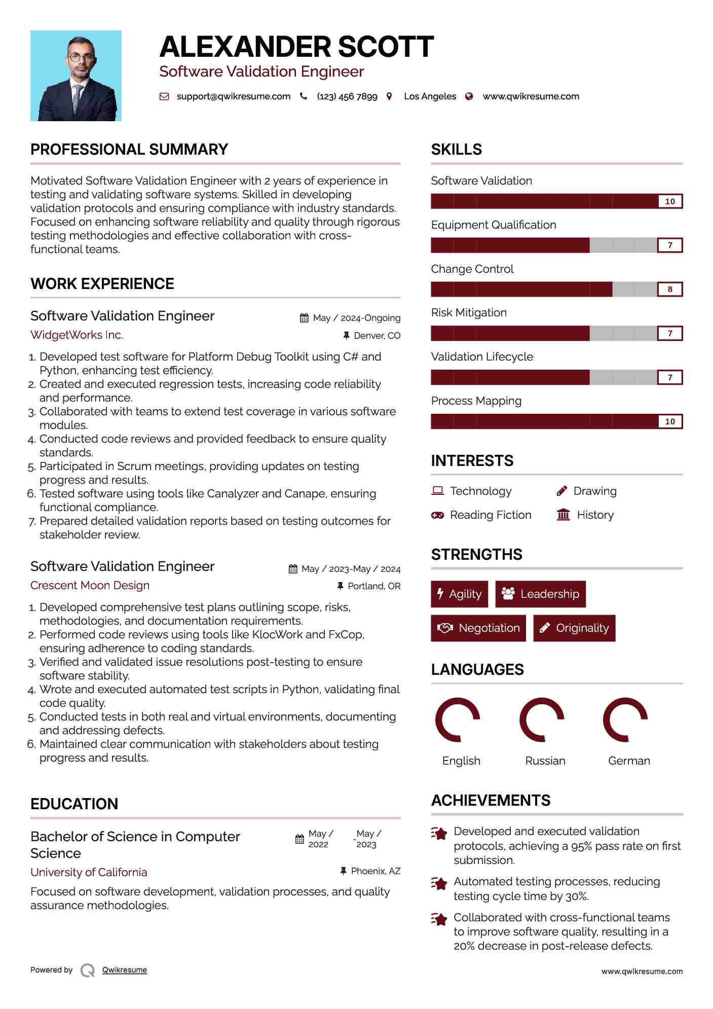 Software Validation Engineer Resume Example