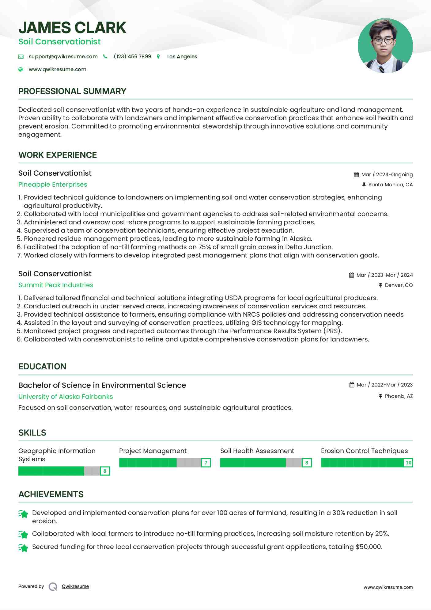 Soil Conservationist Resume Sample