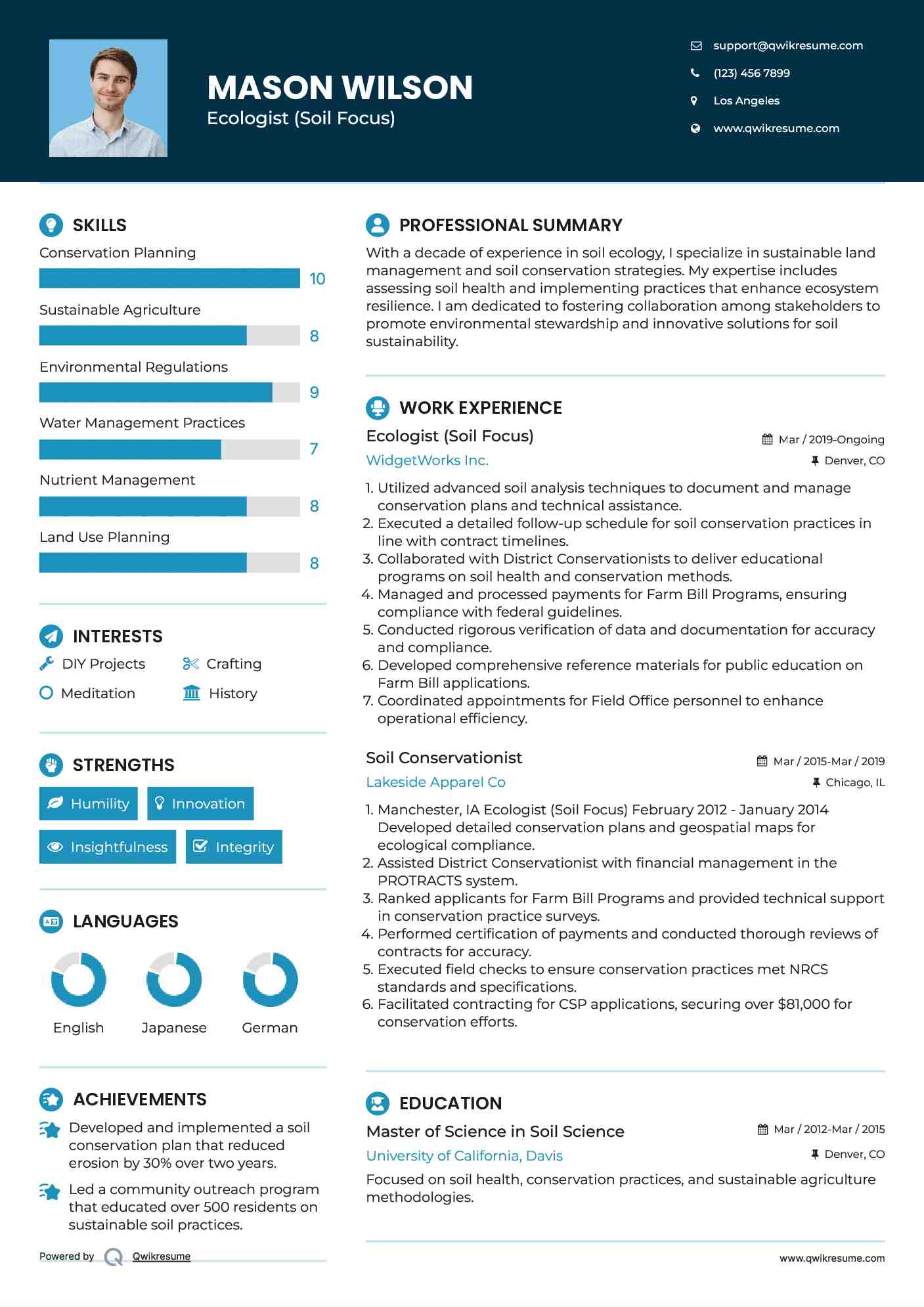 Ecologist (Soil Focus) Resume Example