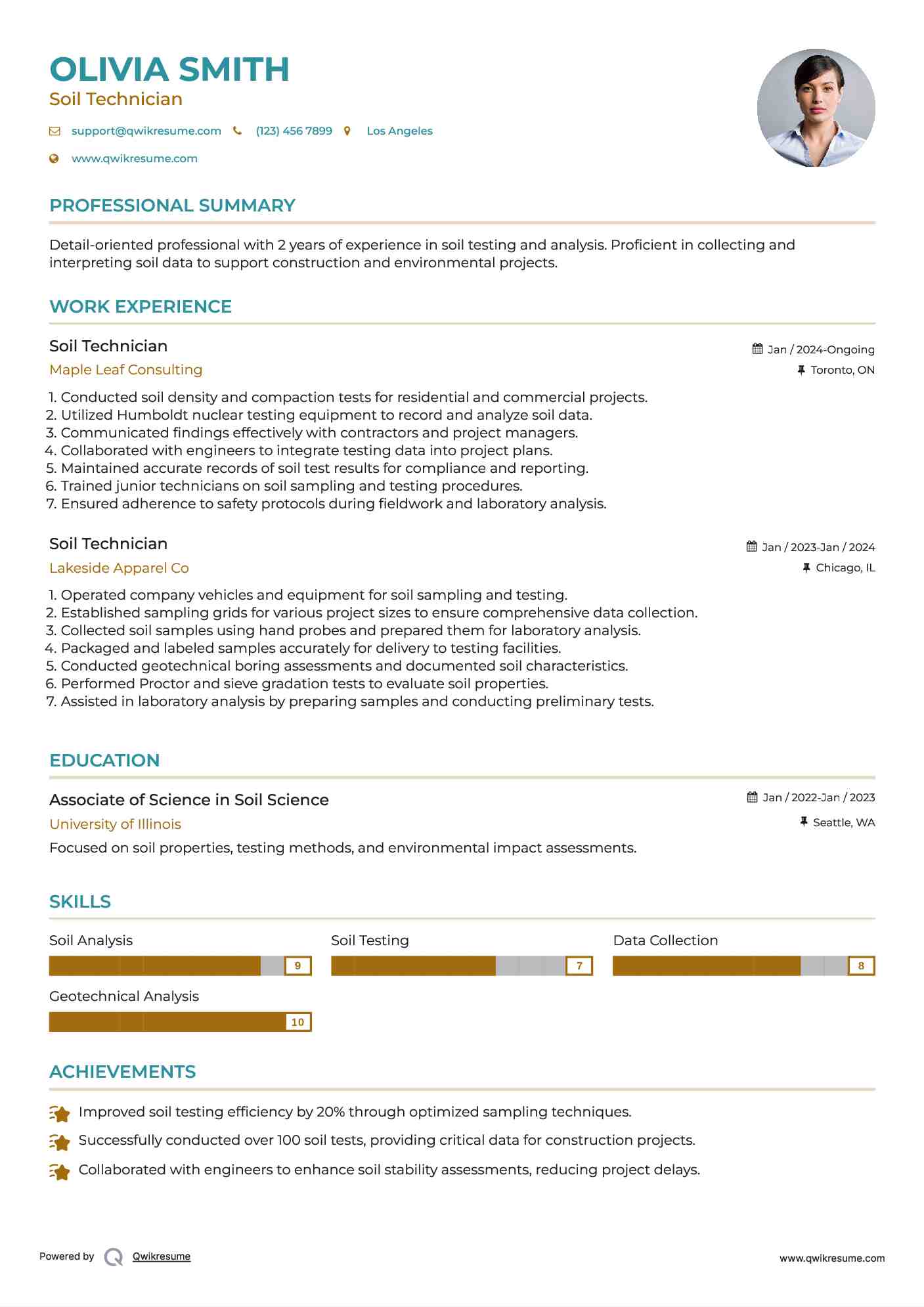 Soil Technician Resume Sample