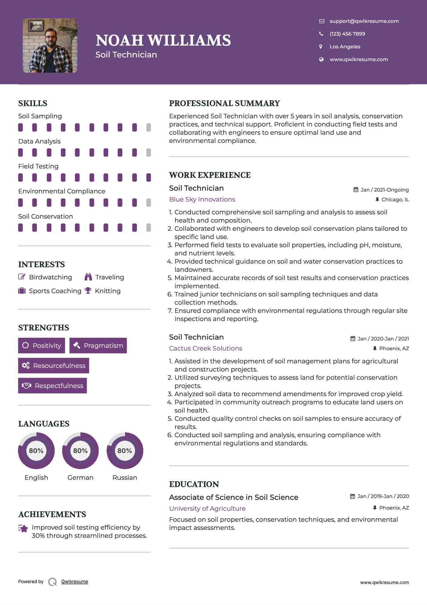 Soil Technician Resume Sample