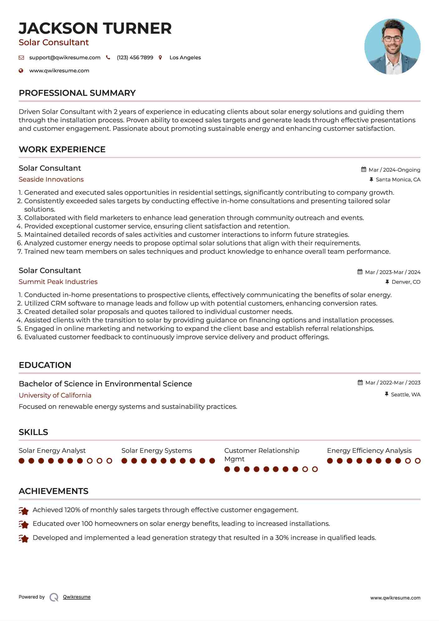 Solar Consultant Resume Model