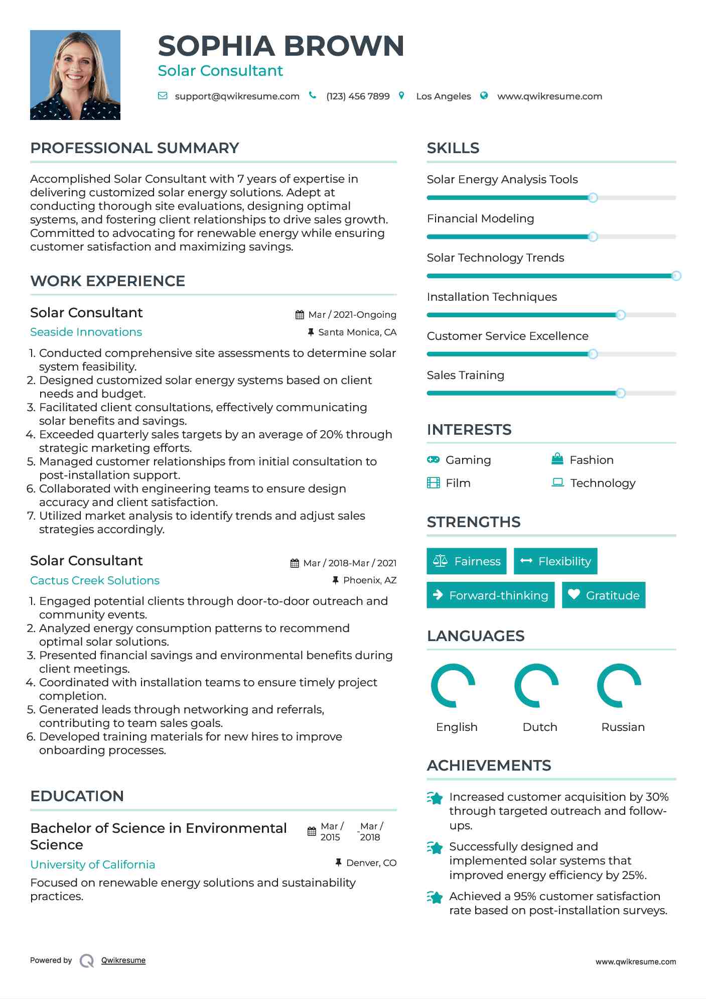 Solar Consultant Resume Template