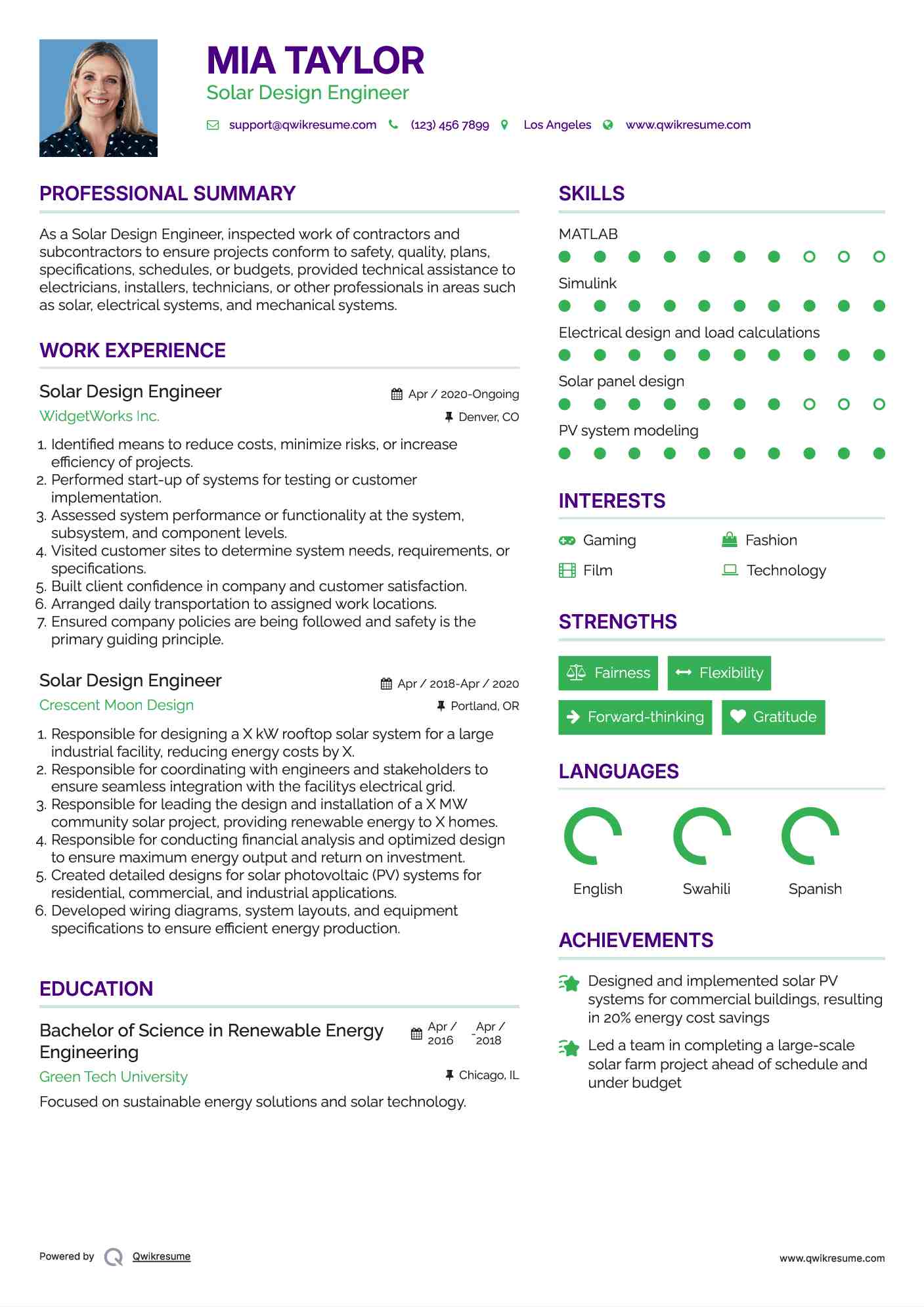 Solar Design Engineer Resume Model