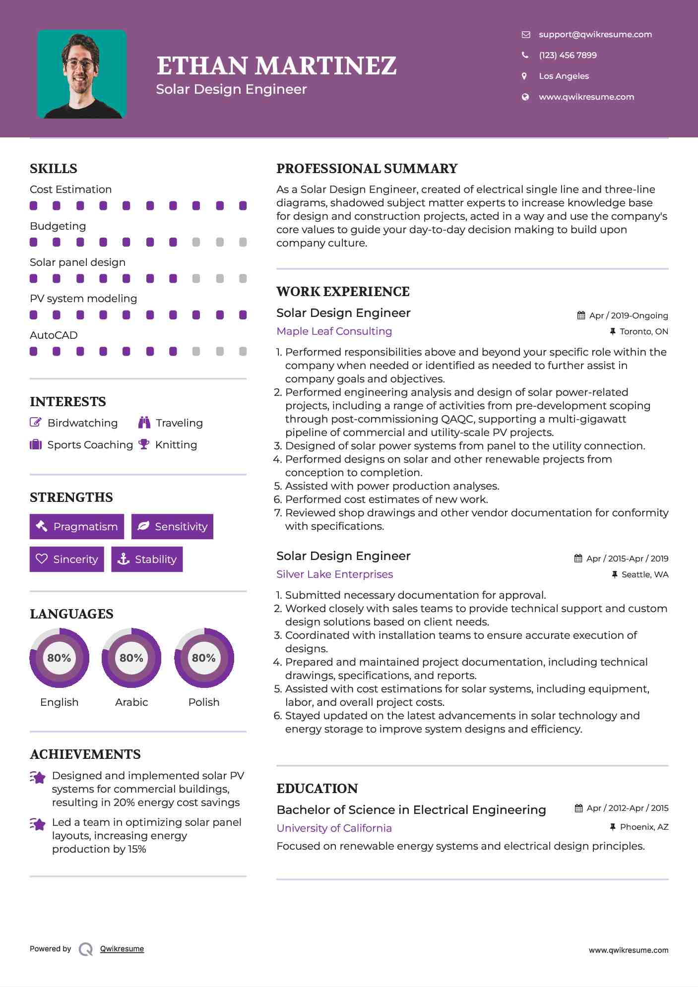 Solar Design Engineer Resume Sample