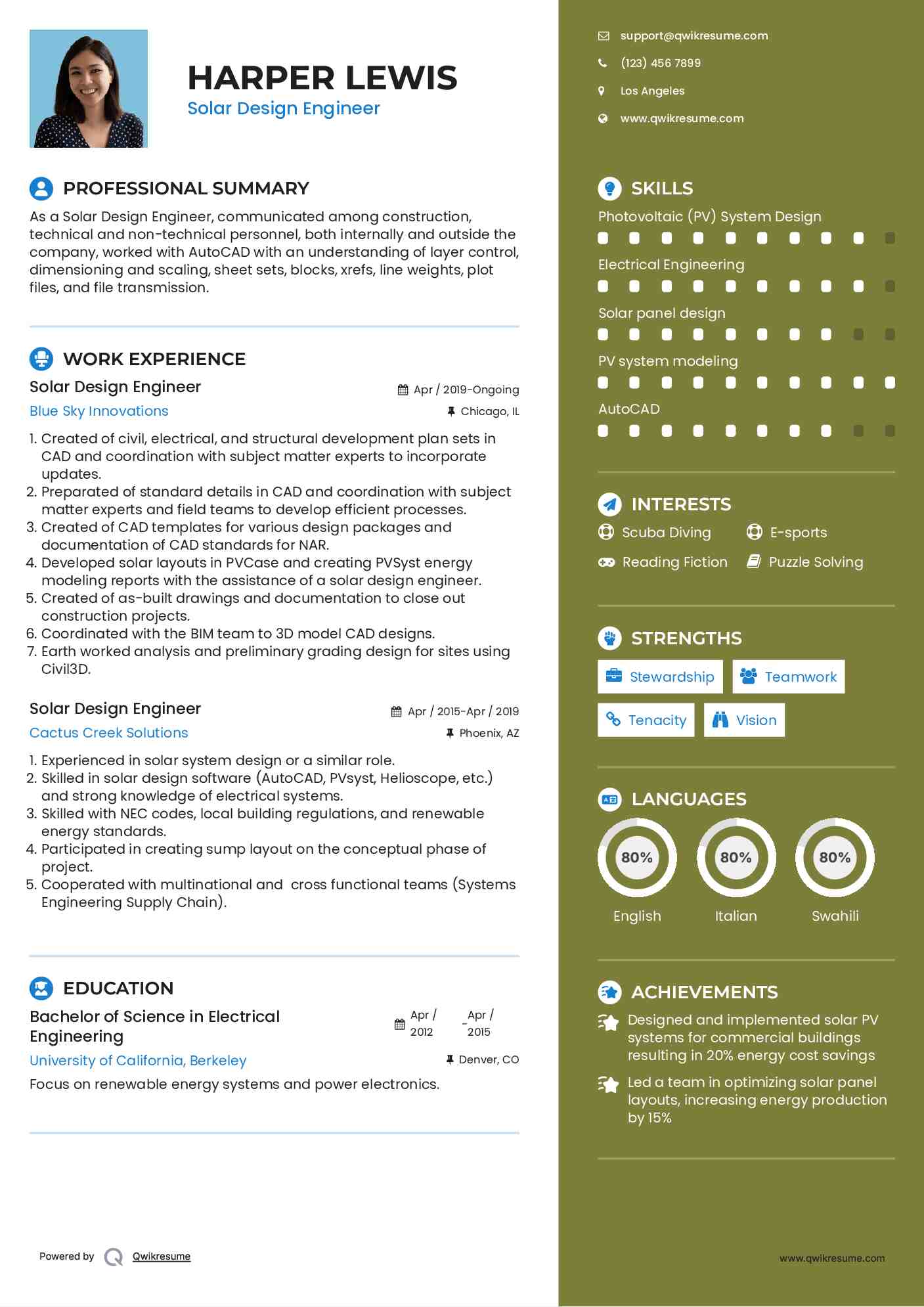Solar Design Engineer Resume Template