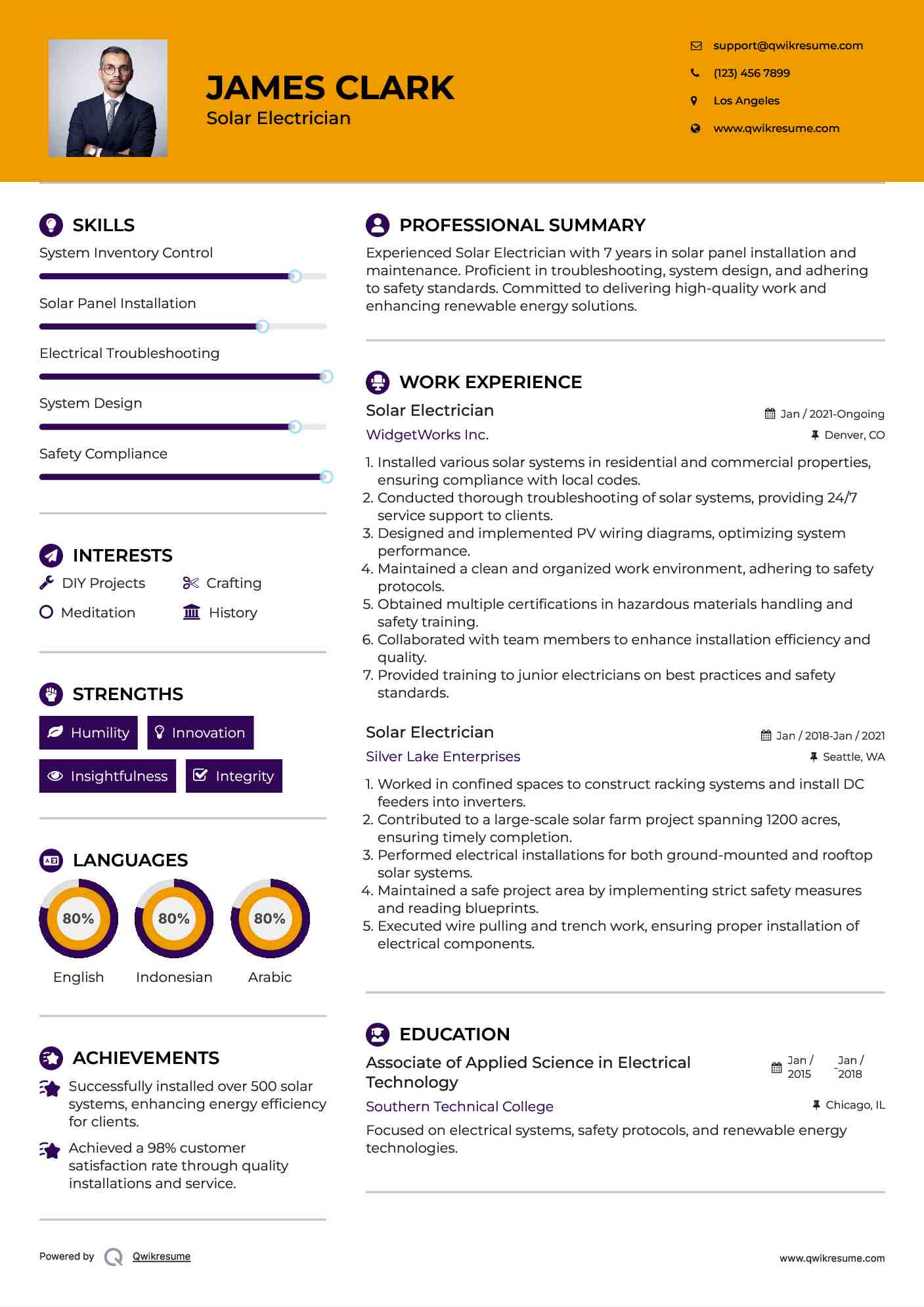 Solar Electrician Resume Model