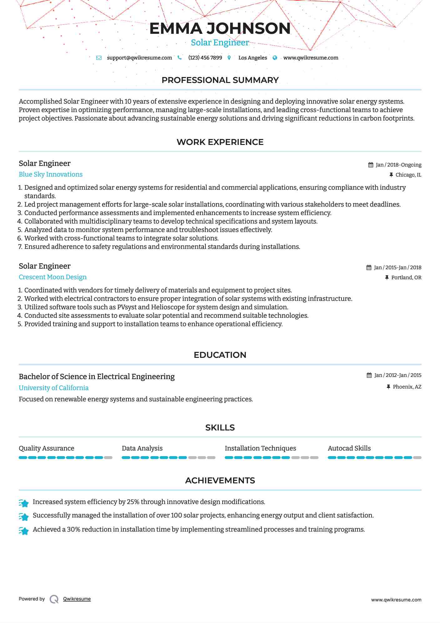 Solar Engineer Resume Format