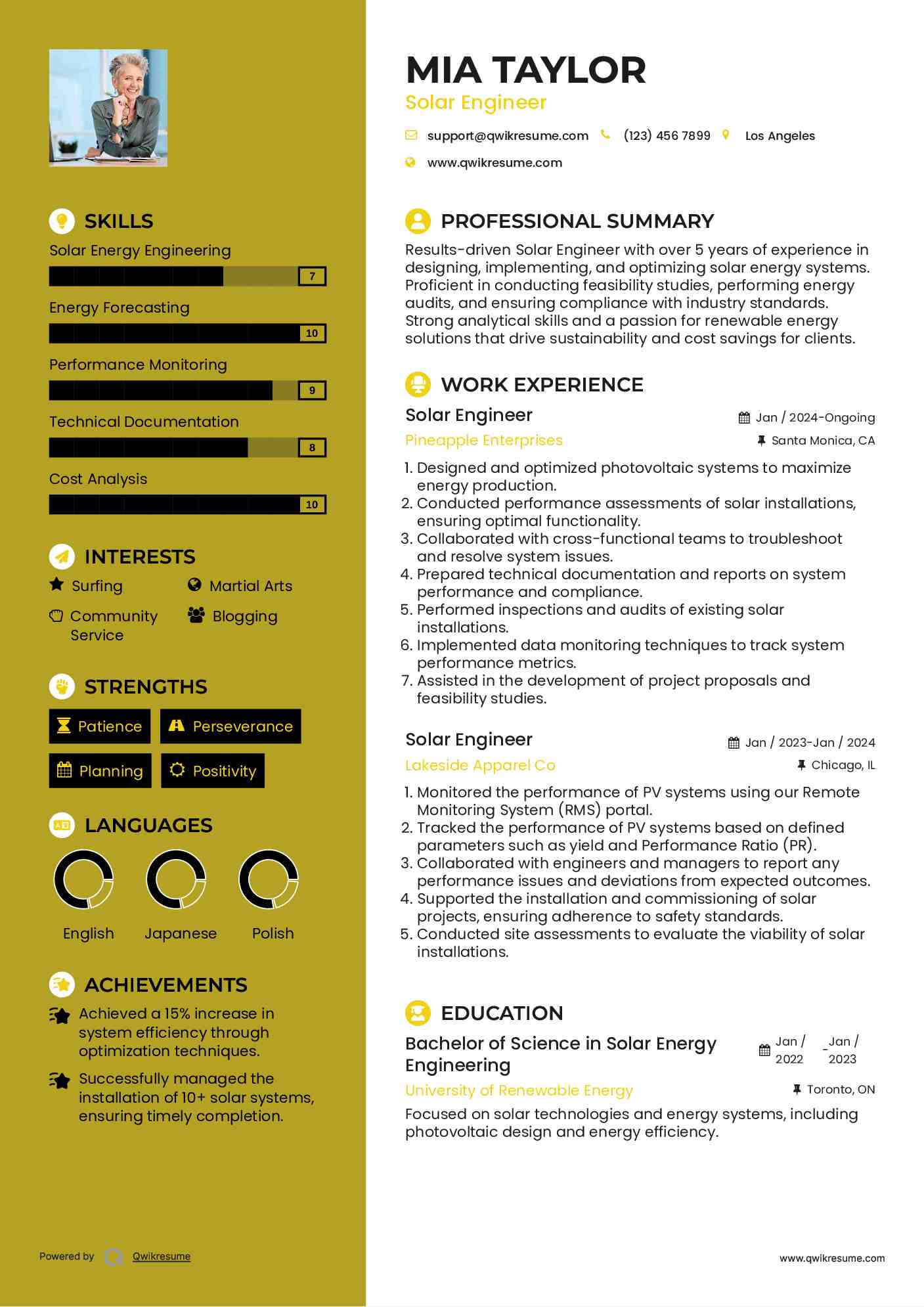 Solar Engineer Resume Template