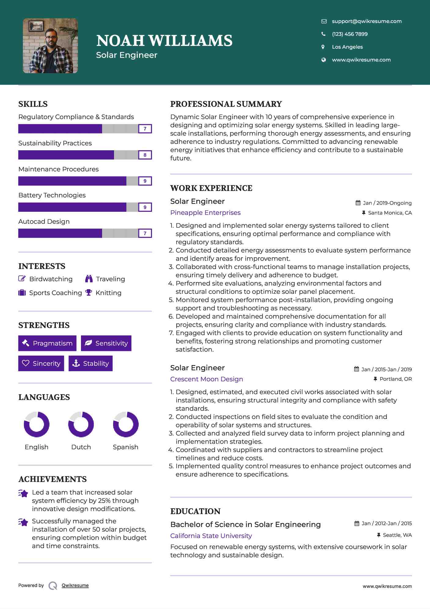 Solar Engineer Resume Sample