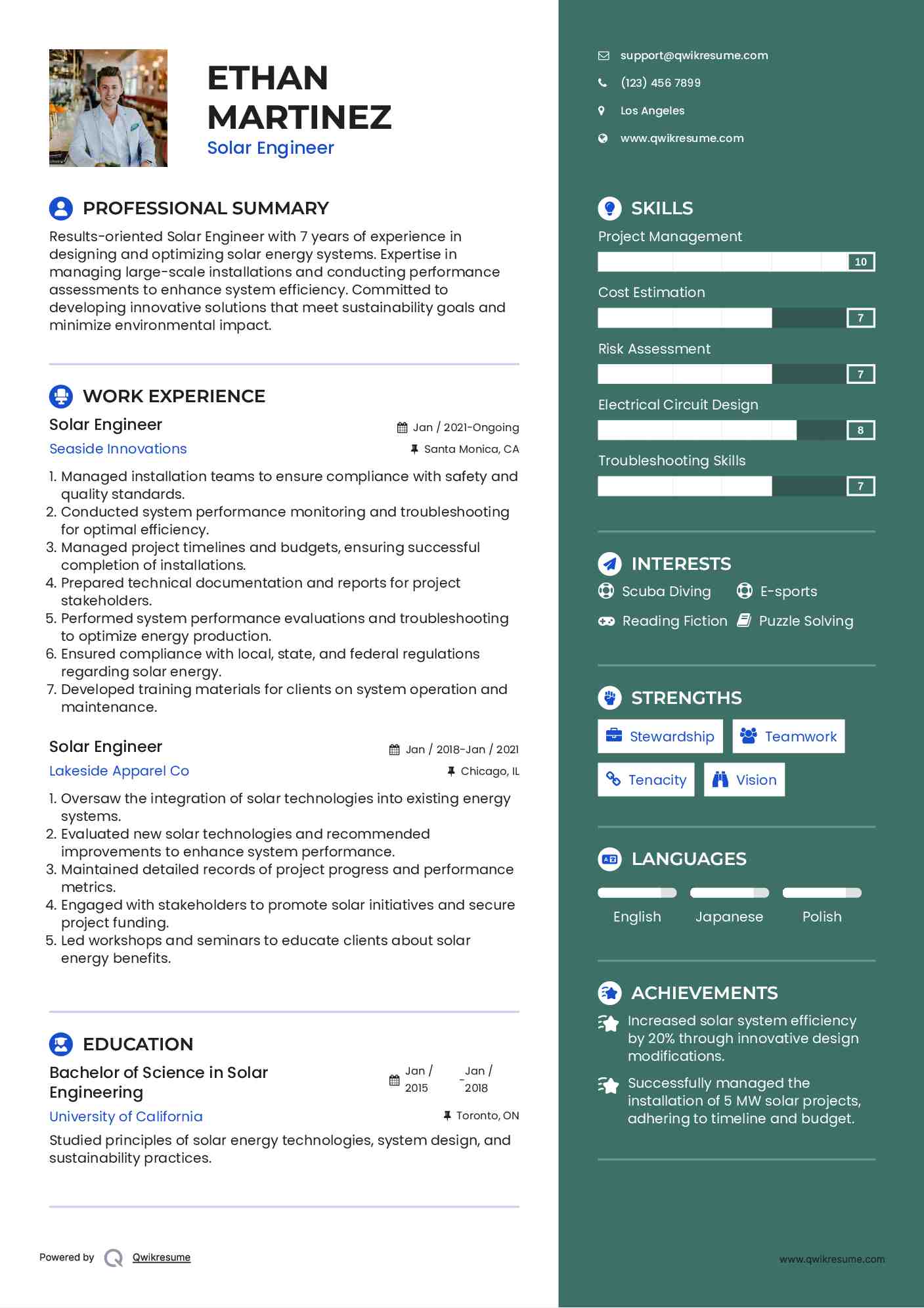 Solar Engineer Resume Model