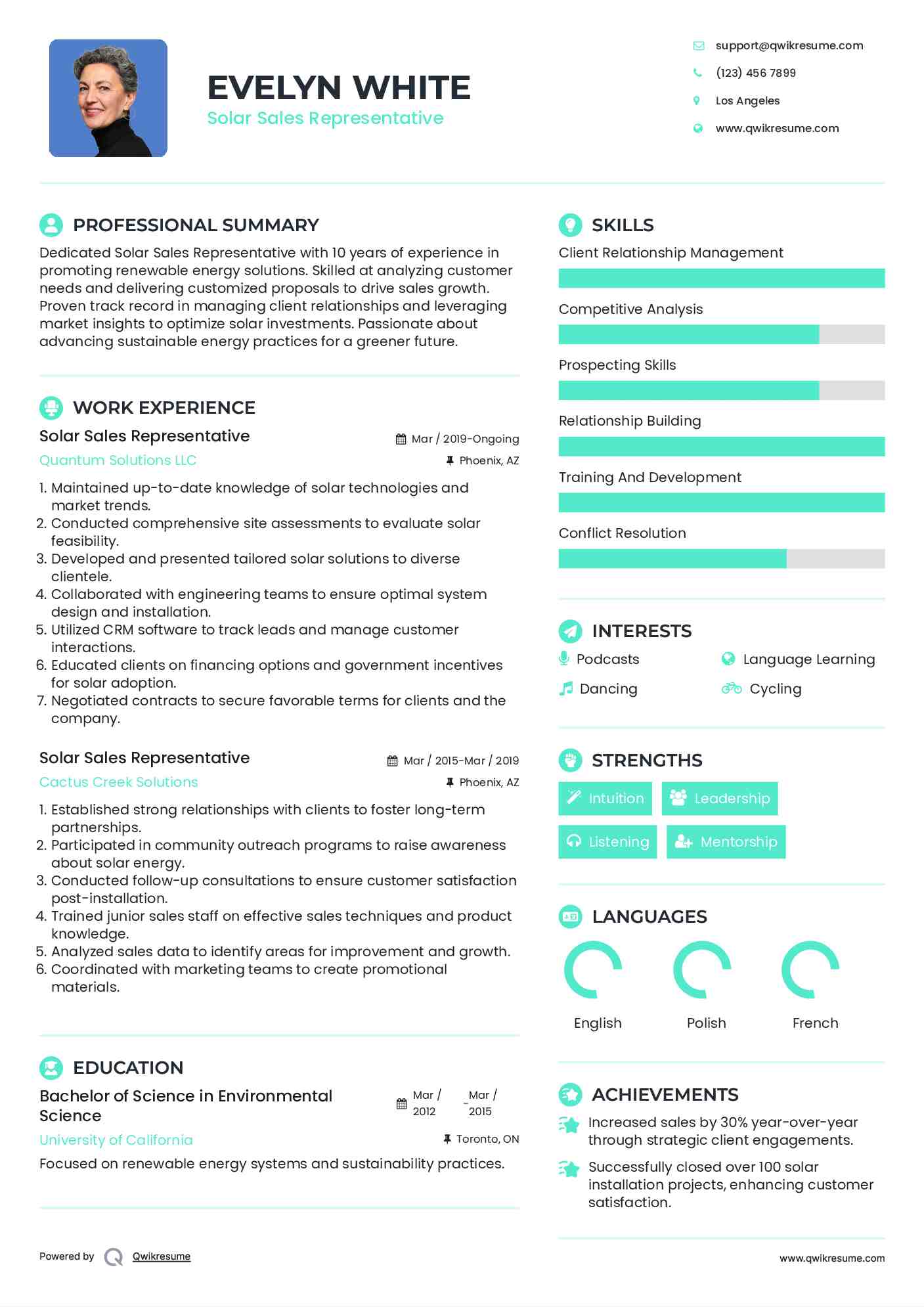 Solar Sales Representative Resume Model
