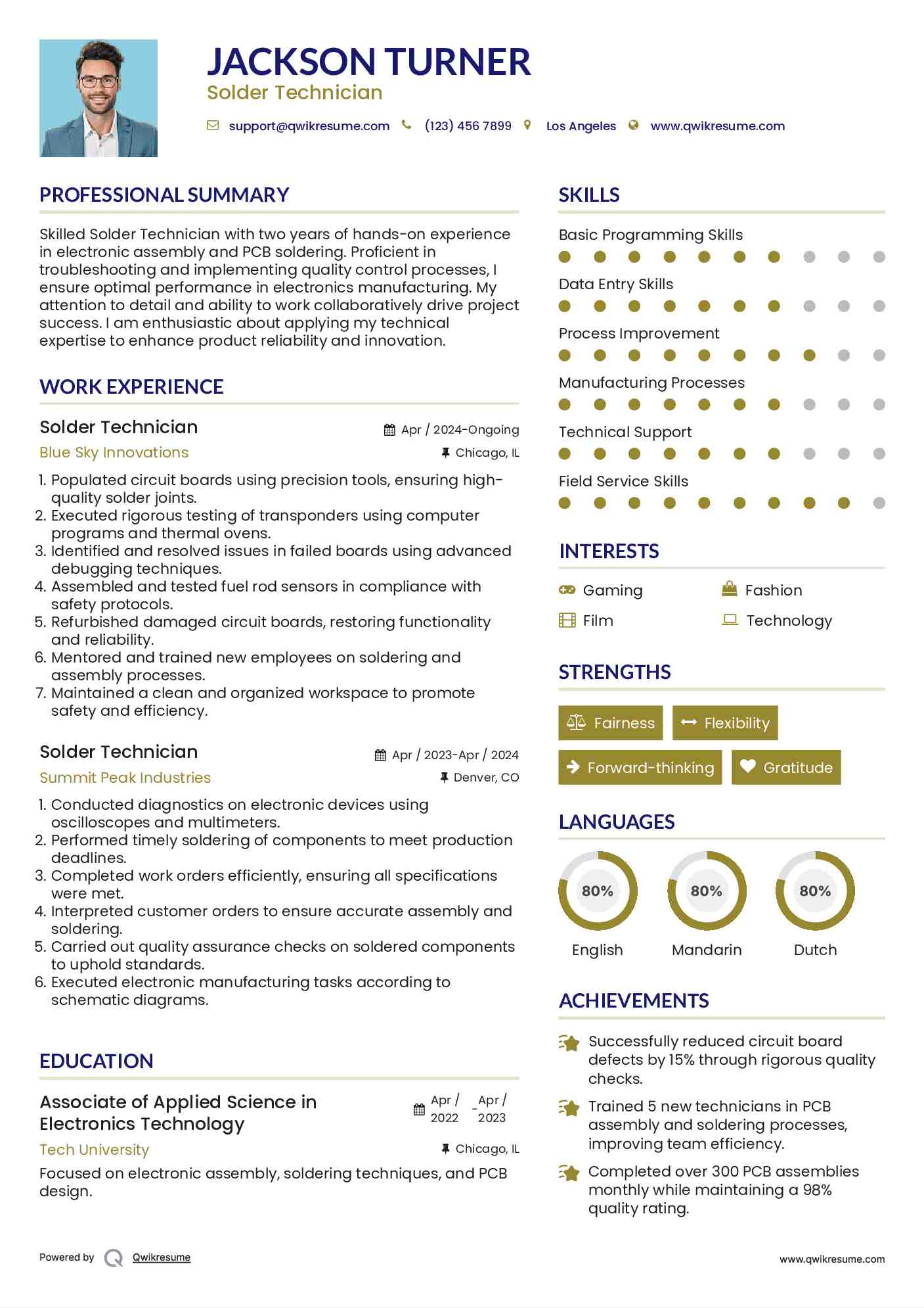 Solder Technician Resume Model