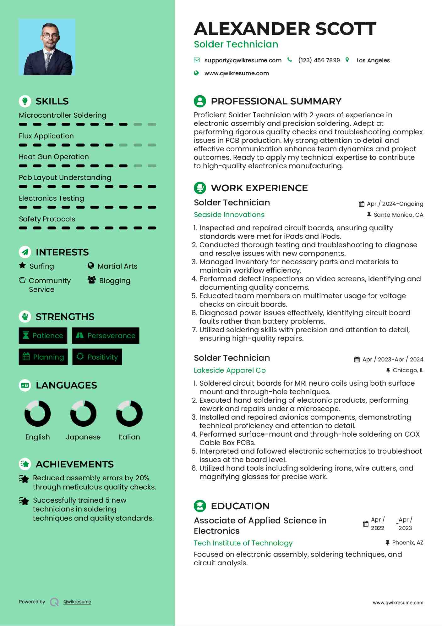 Solder Technician Resume Format