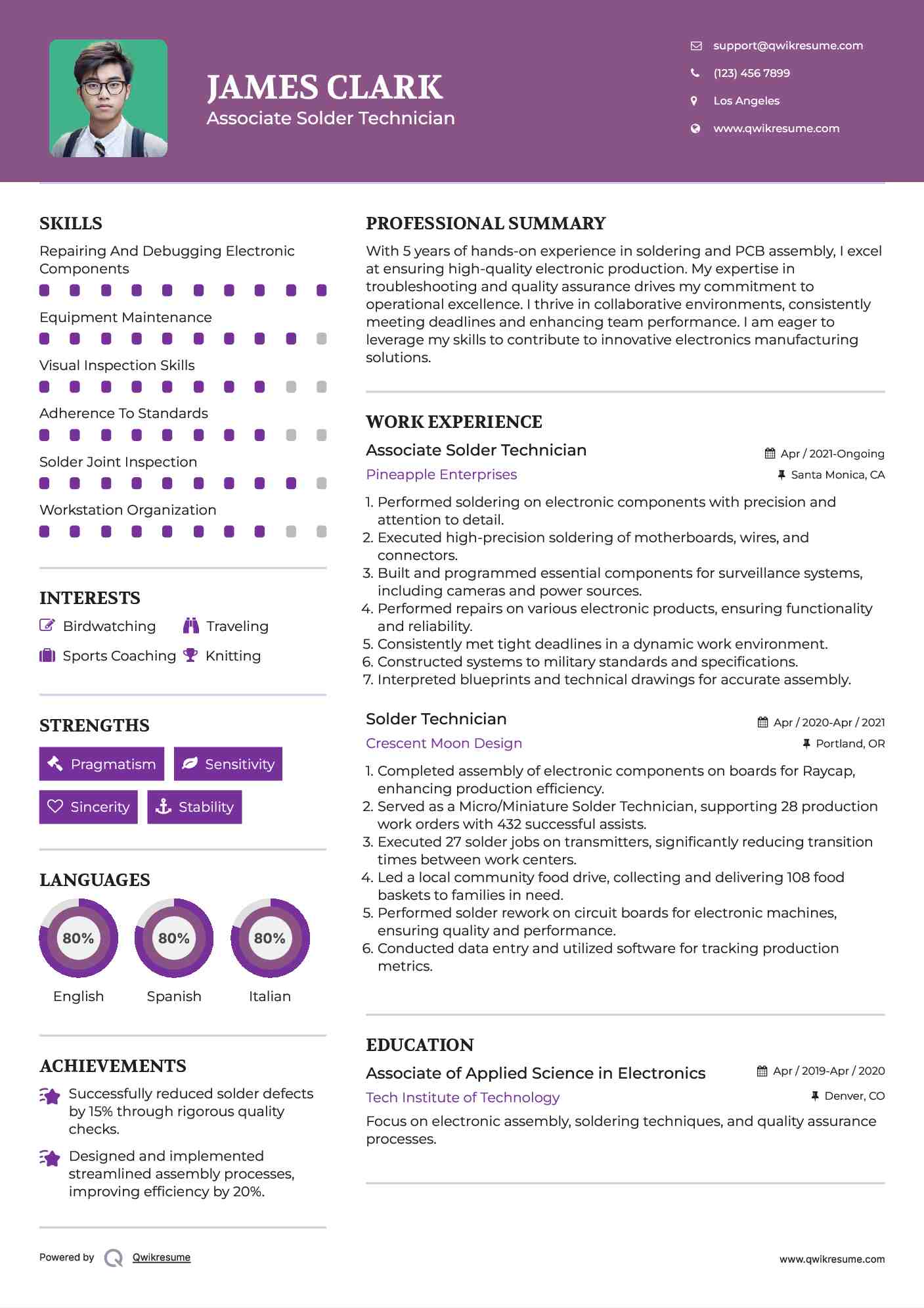 Associate Solder Technician Resume Format