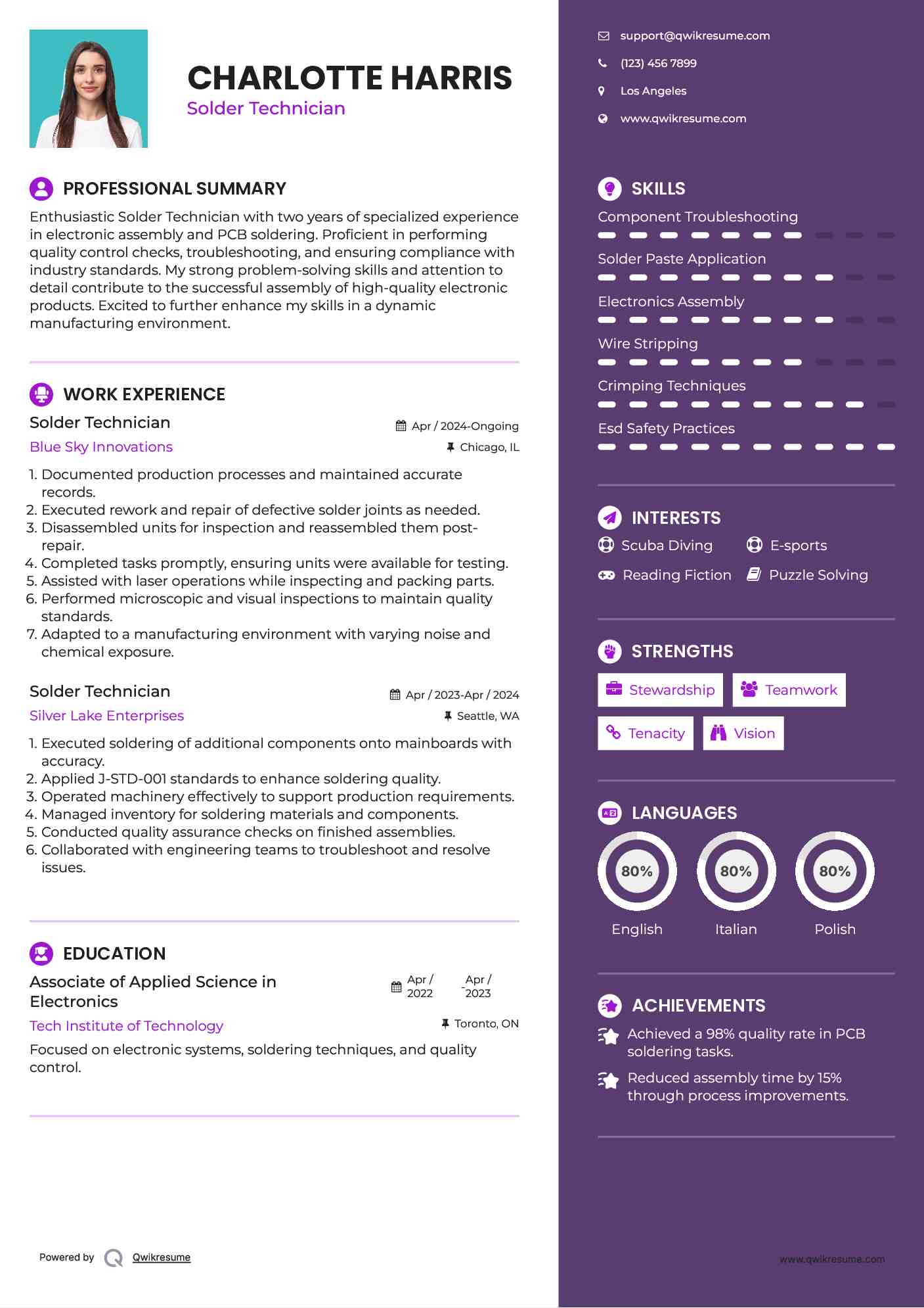 Solder Technician Resume Model