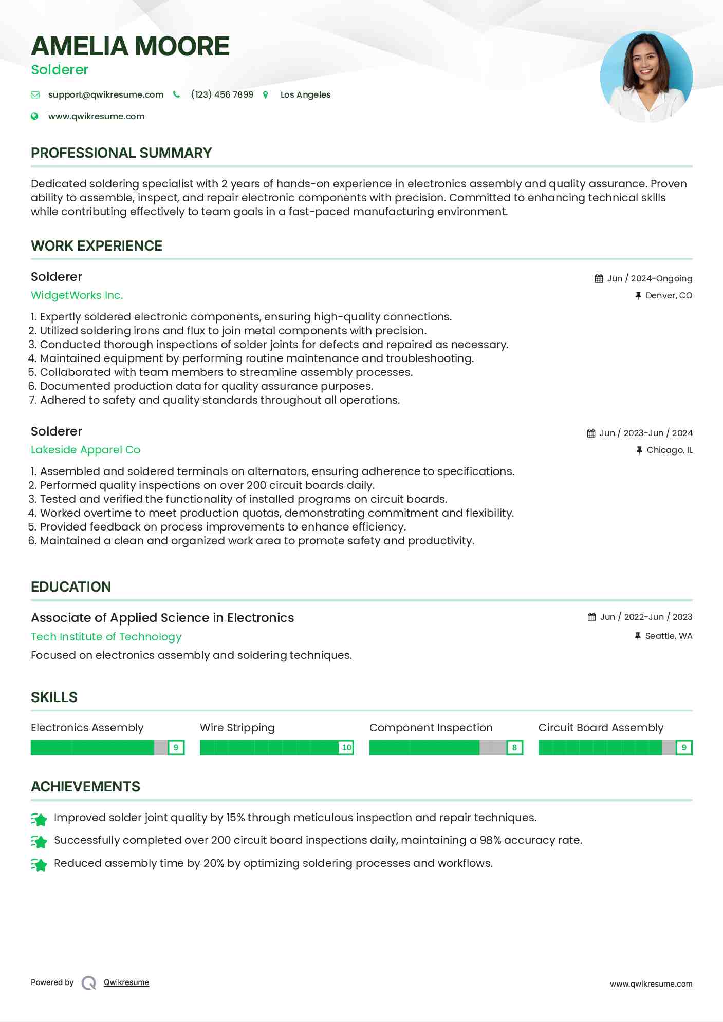 Solderer Resume Sample