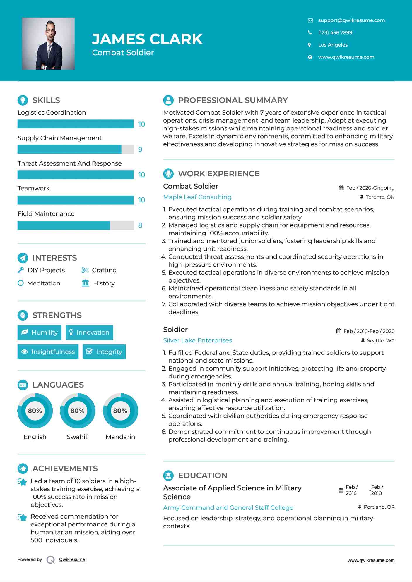 Combat Soldier Resume Model