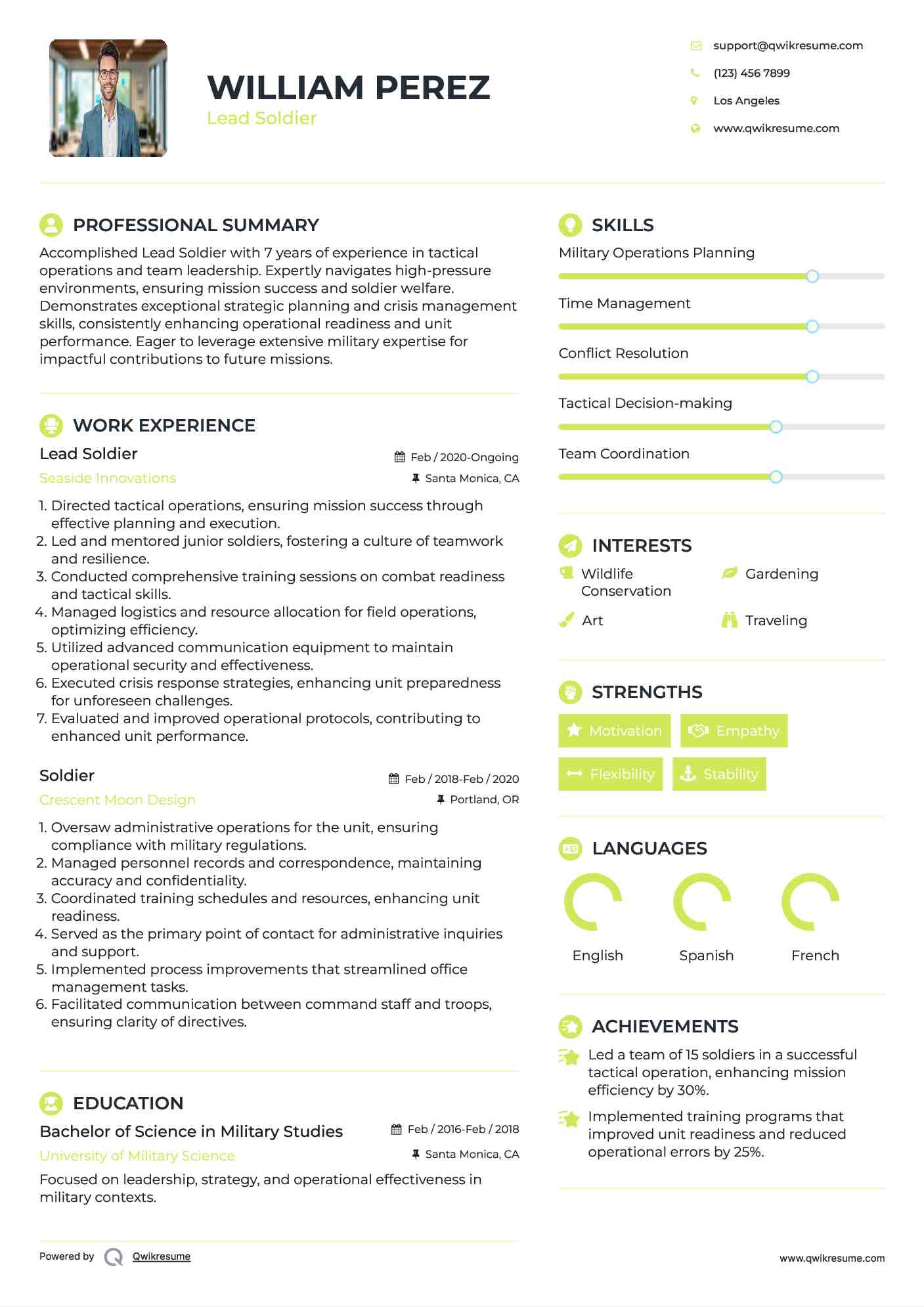 Lead Soldier Resume Template