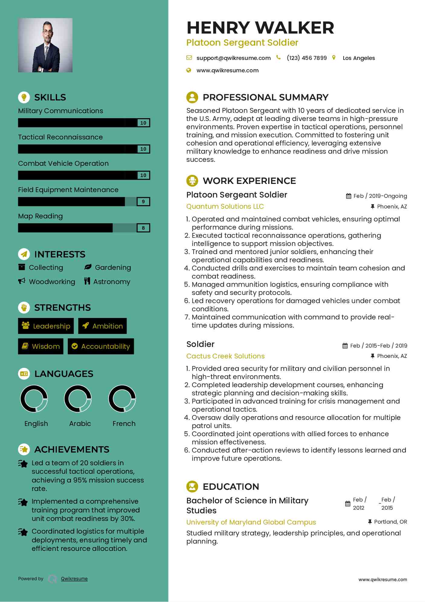 Platoon Sergeant Soldier Resume Format