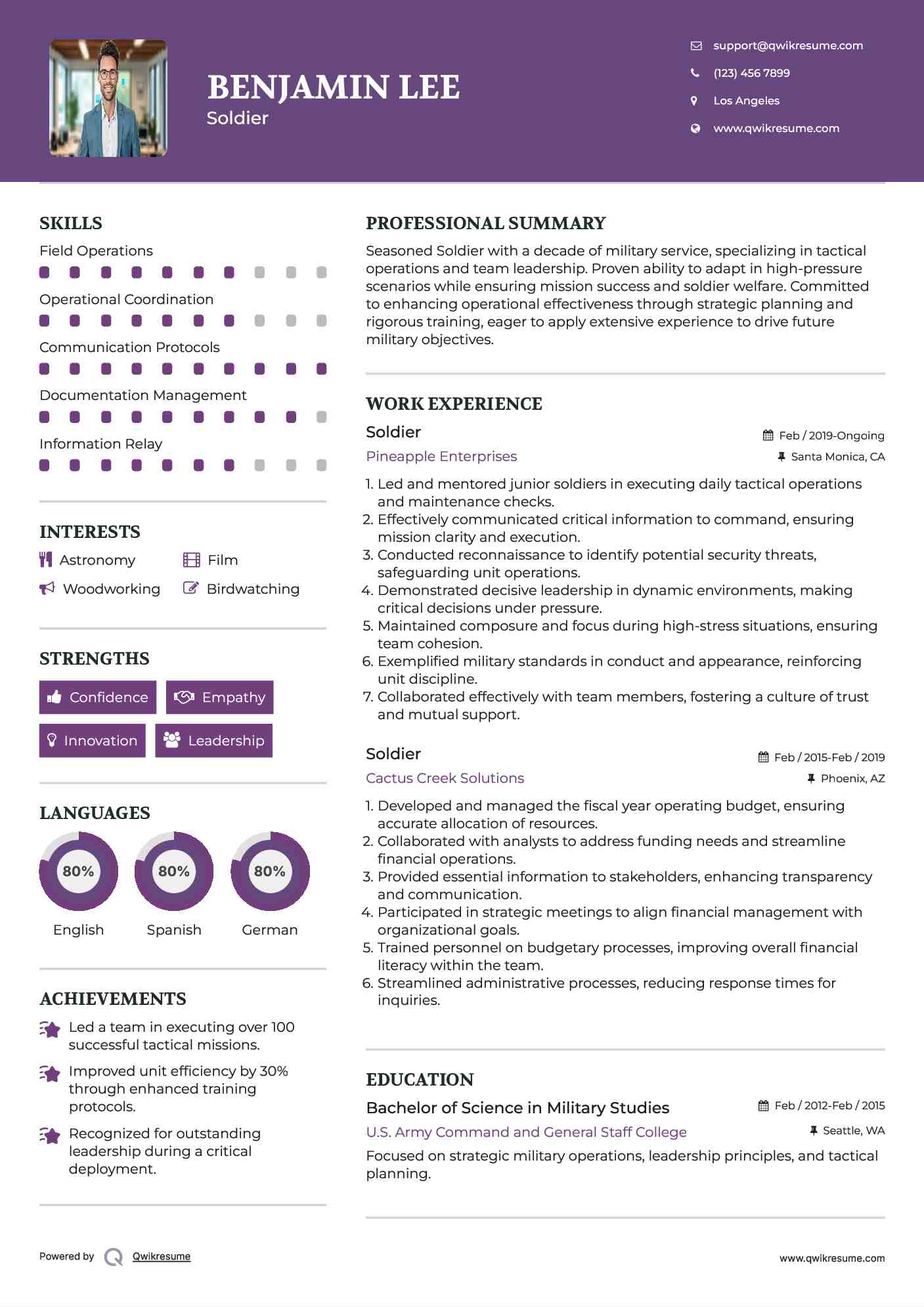 Soldier Resume Template