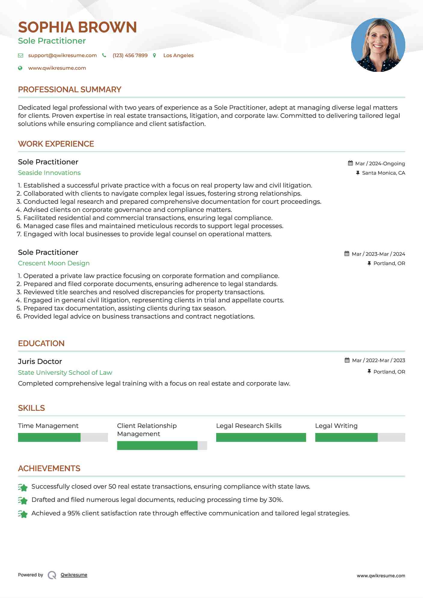 Sole Practitioner Resume Template