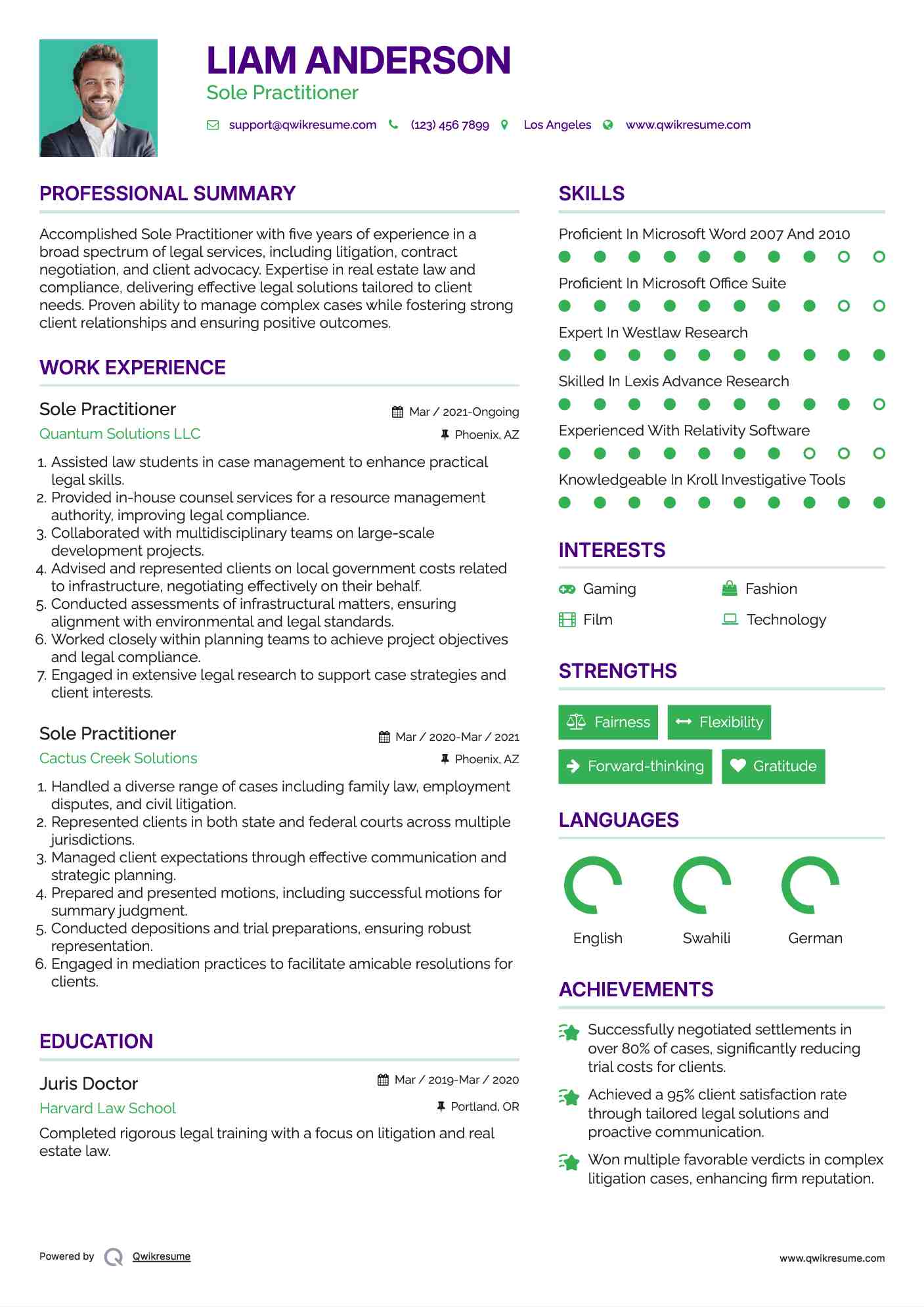 Sole Practitioner Resume Example
