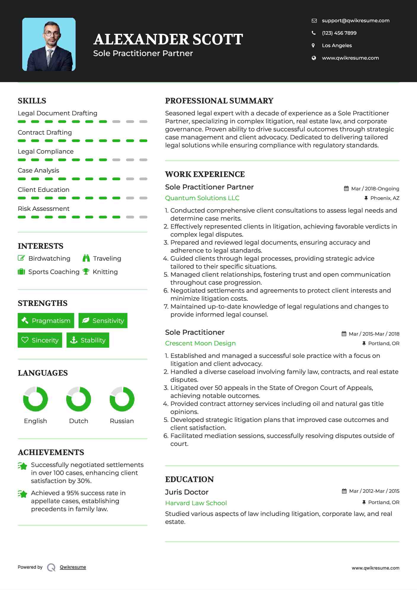 Sole Practitioner Partner Resume Template