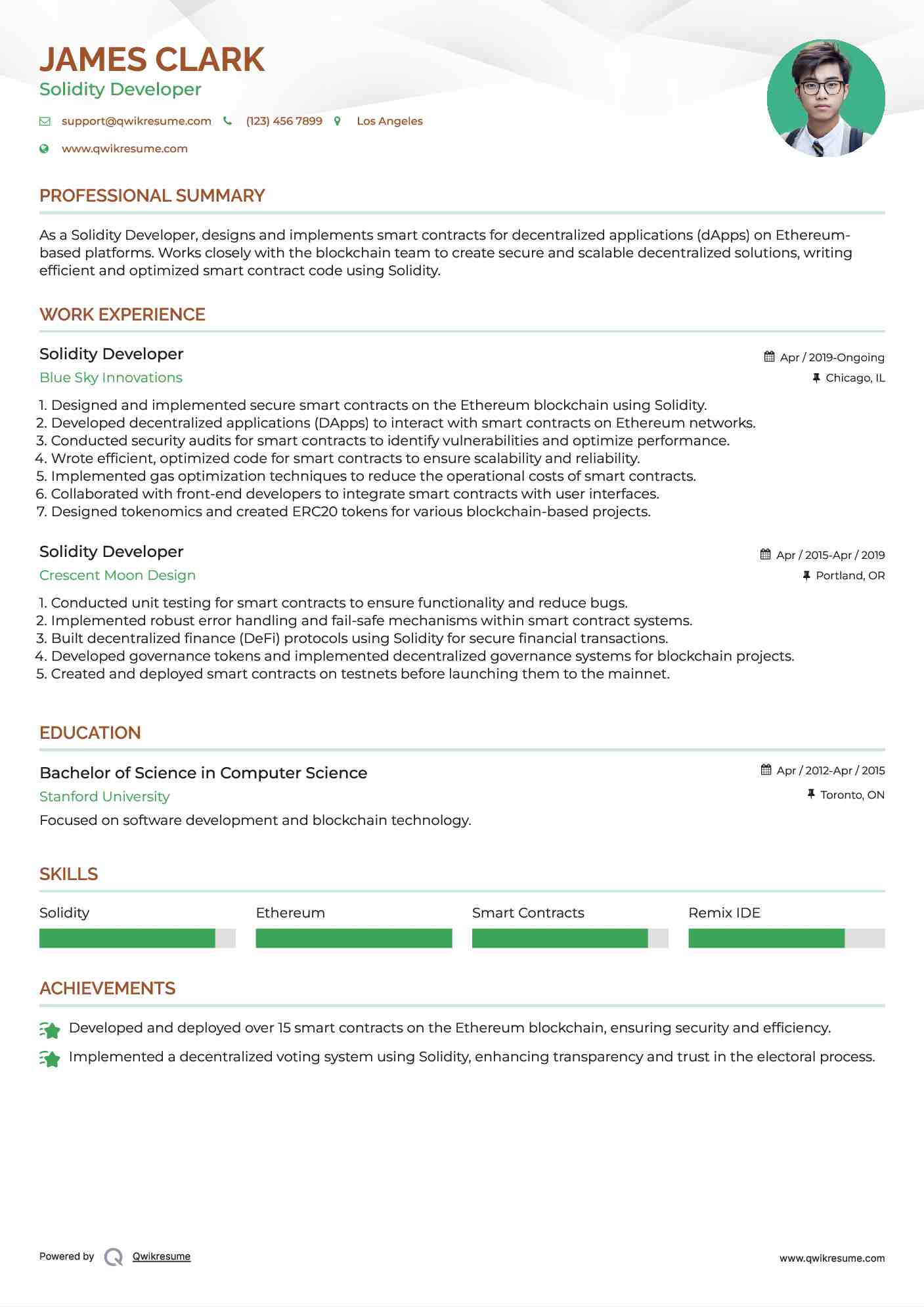 Solidity Developer Resume Example