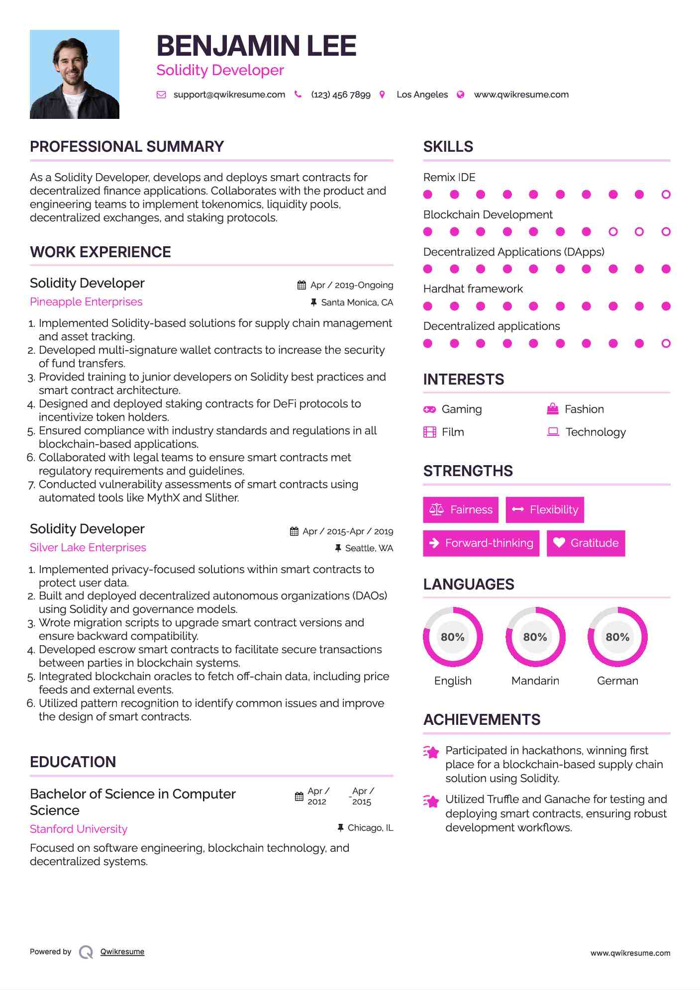 Solidity Developer Resume Model