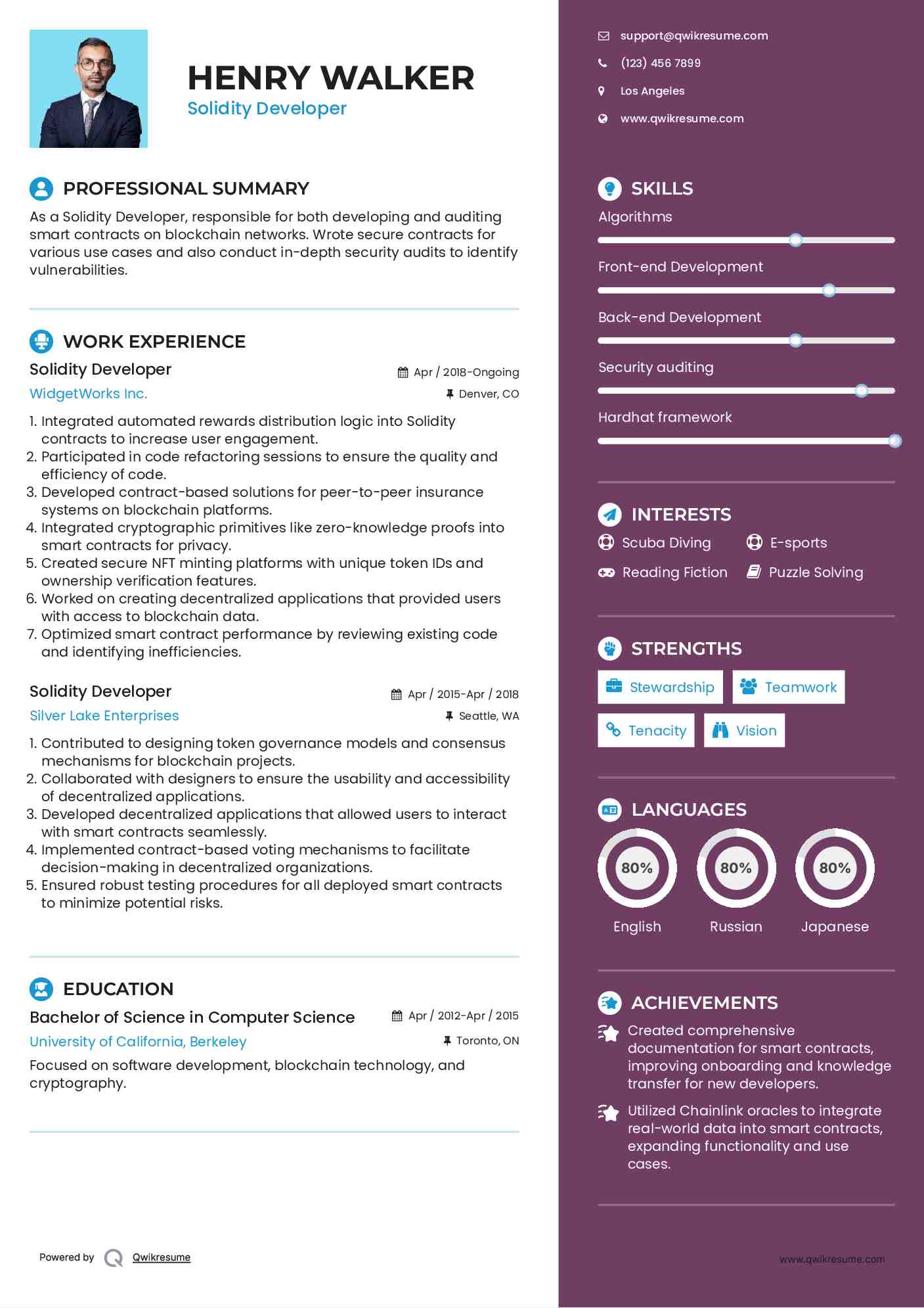 Solidity Developer Resume Sample