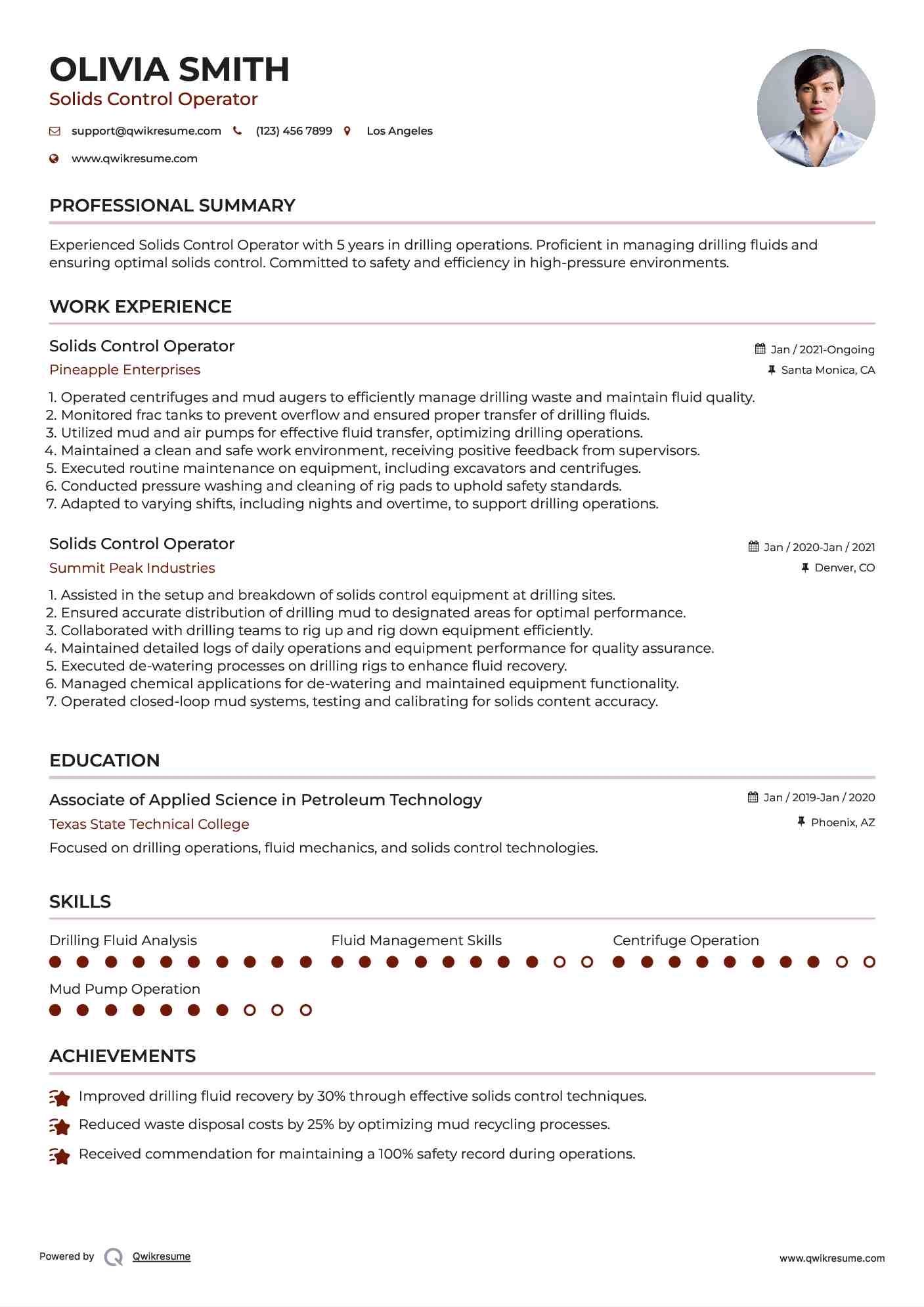 Solids Control Operator Resume Template
