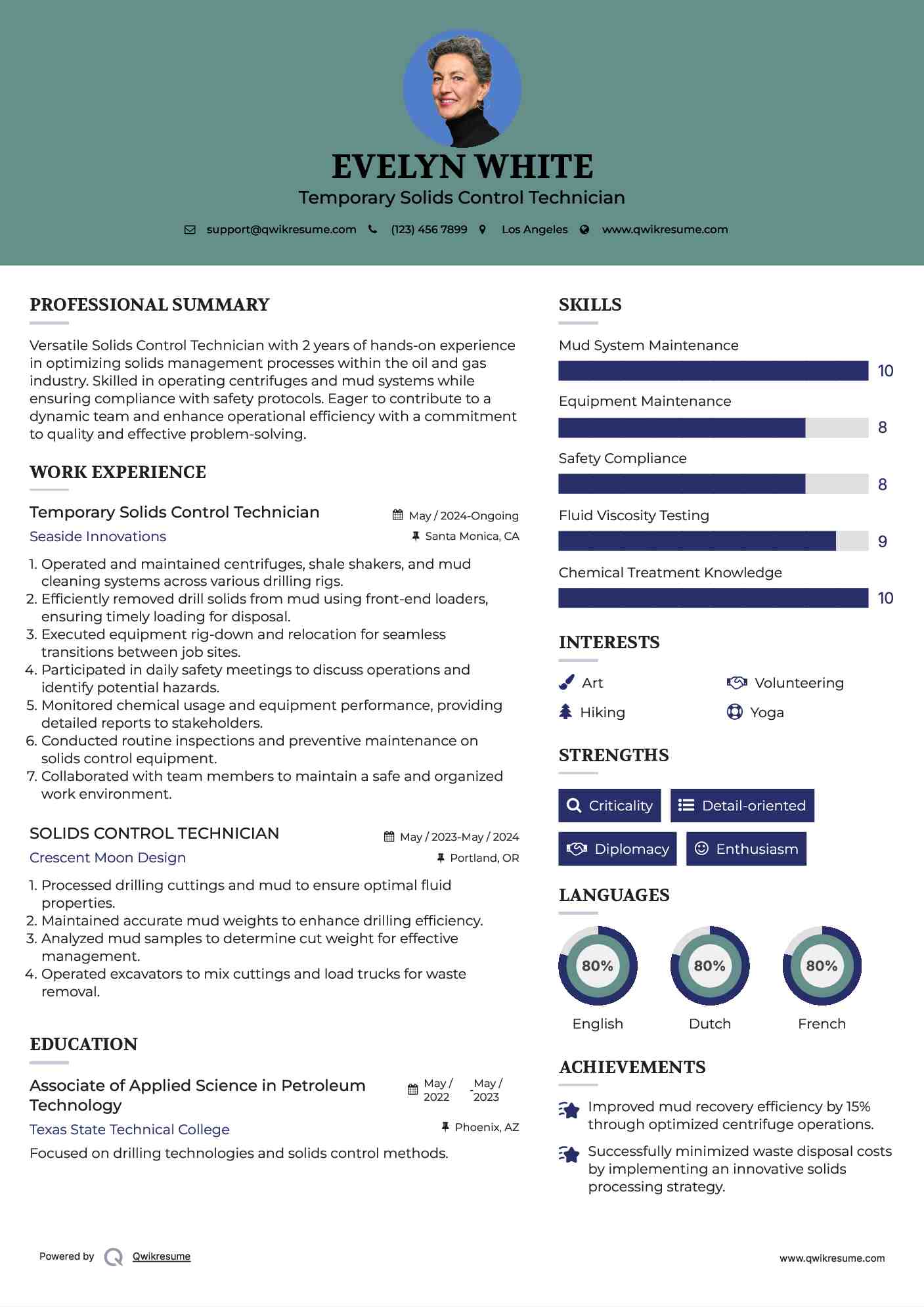 Temporary Solids Control Technician Resume Format