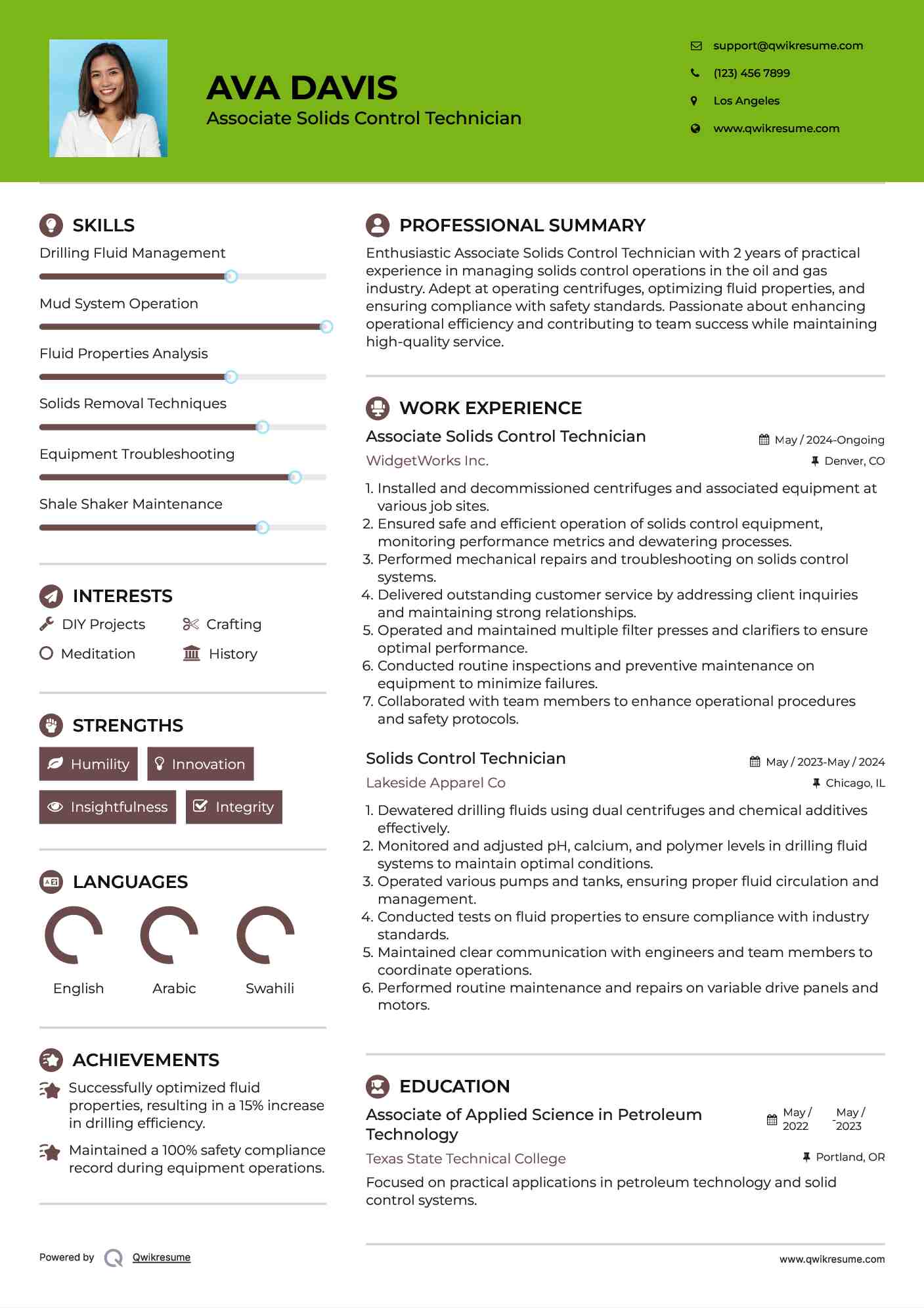 Associate Solids Control Technician Resume Format
