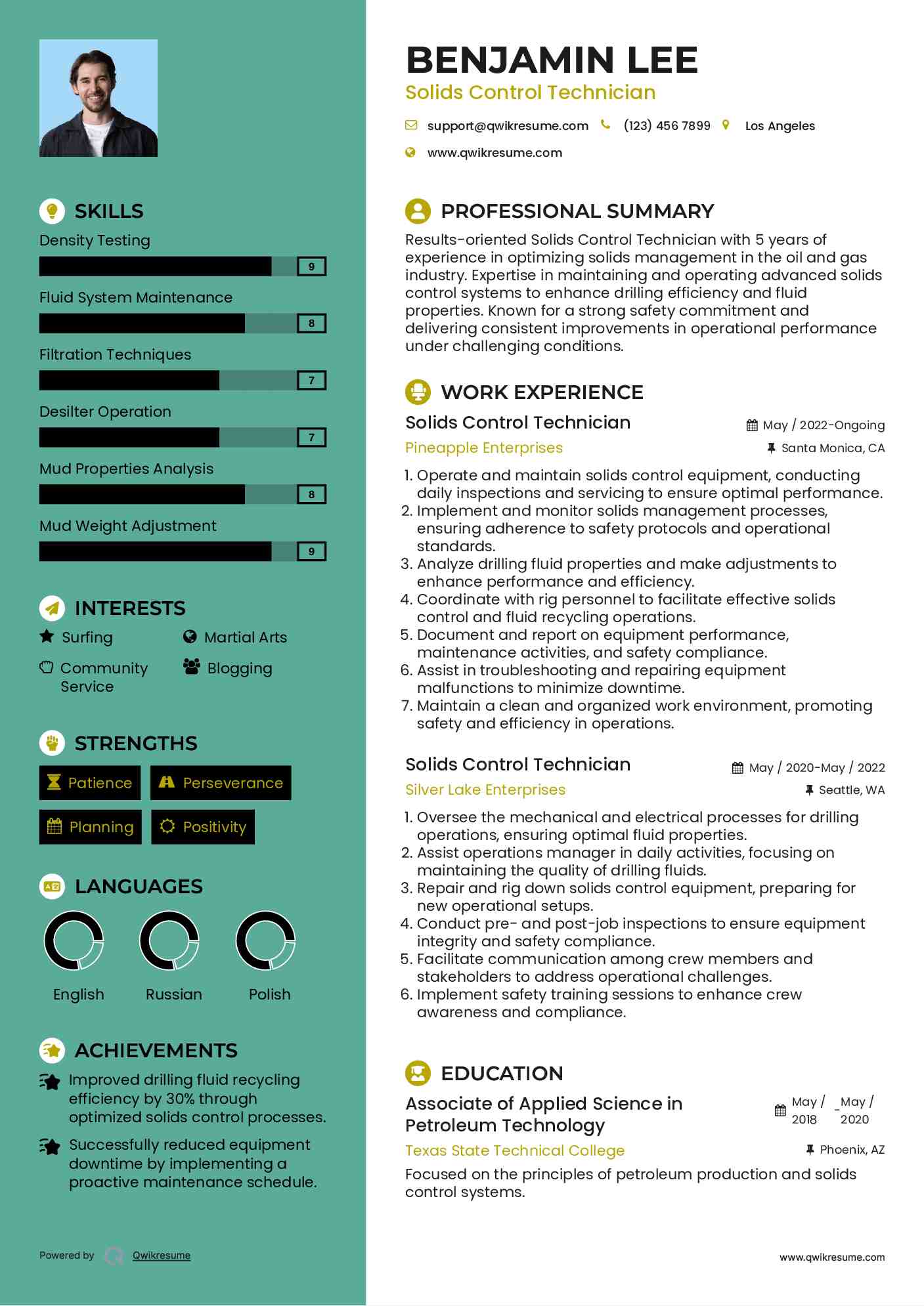 Solids Control Technician Resume Model