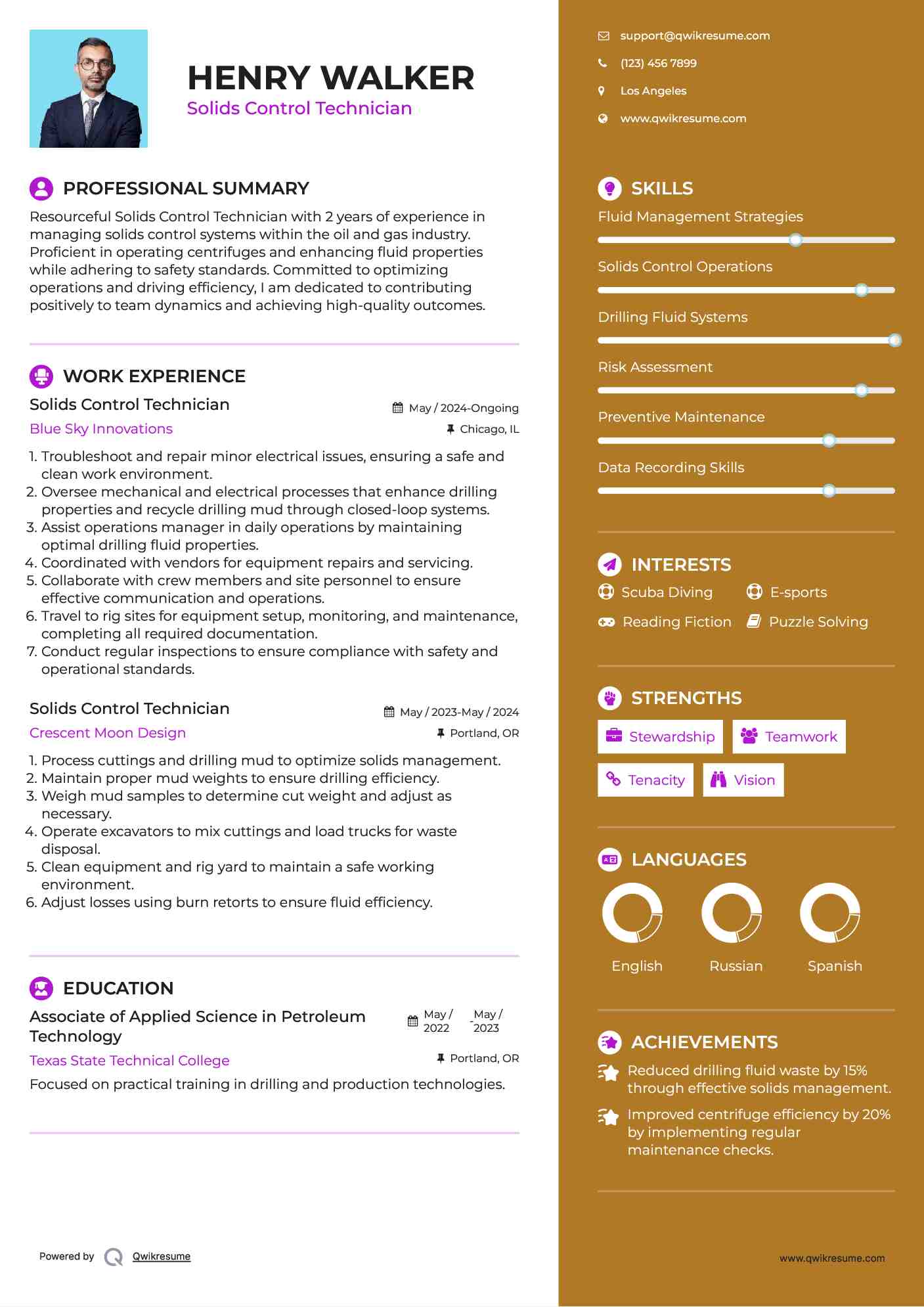 Solids Control Technician Resume Sample