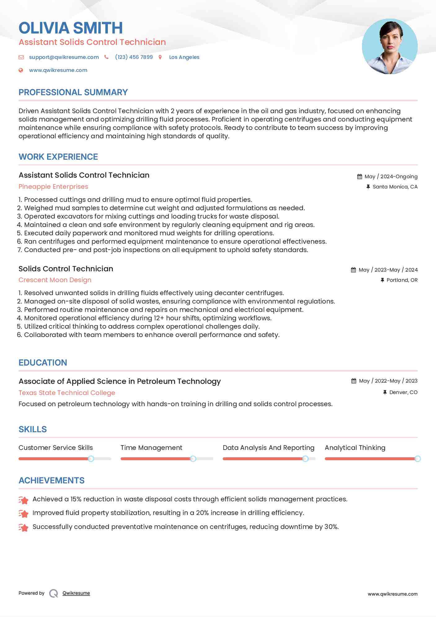 Assistant Solids Control Technician Resume Template
