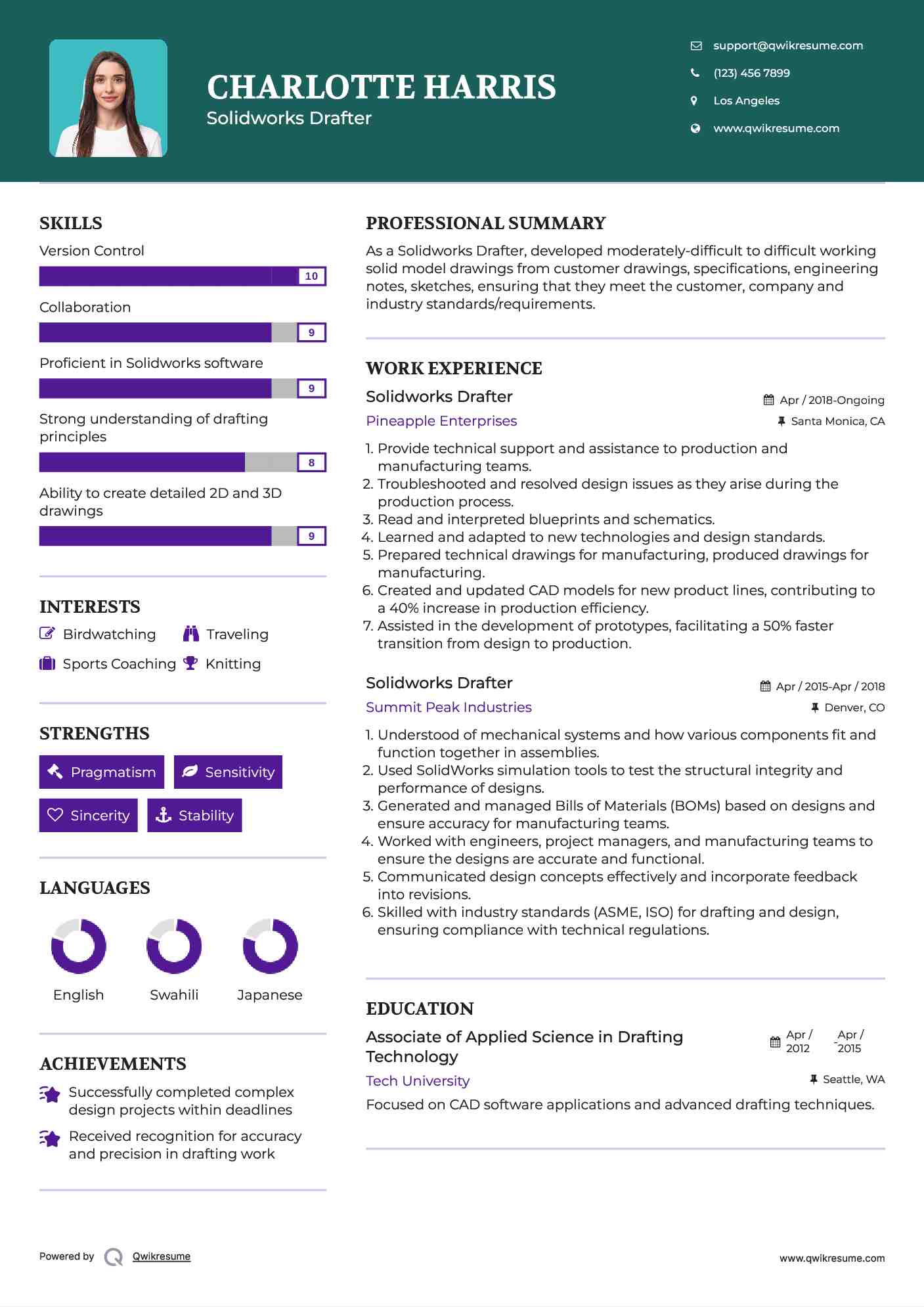 Solidworks Drafter Resume Sample