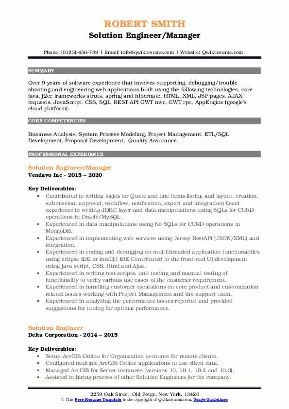 Solution Engineer Resume Samples QwikResume