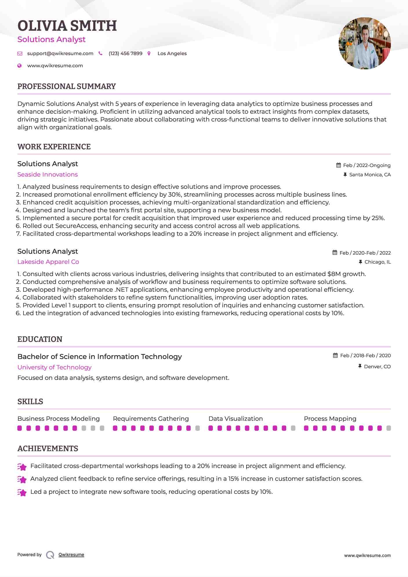 Solutions Analyst Resume Template