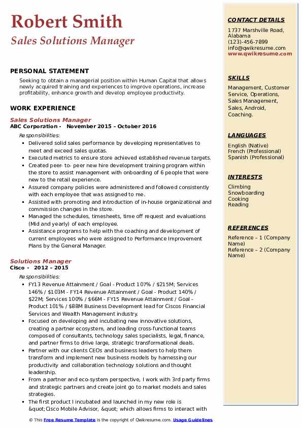 Solutions Manager Resume Samples QwikResume