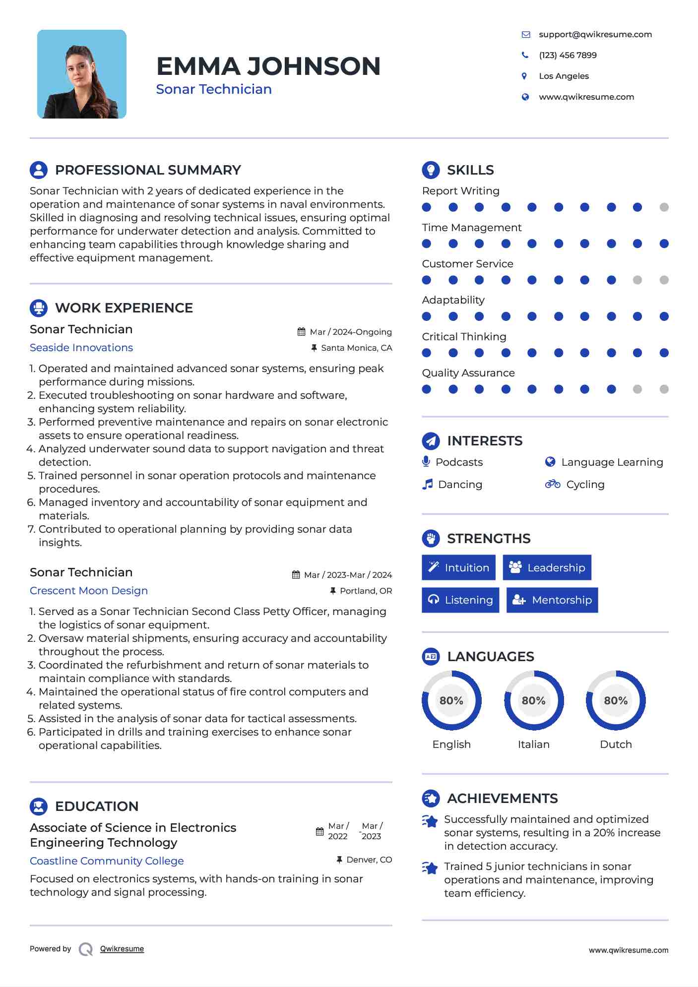 Sonar Technician Resume Example