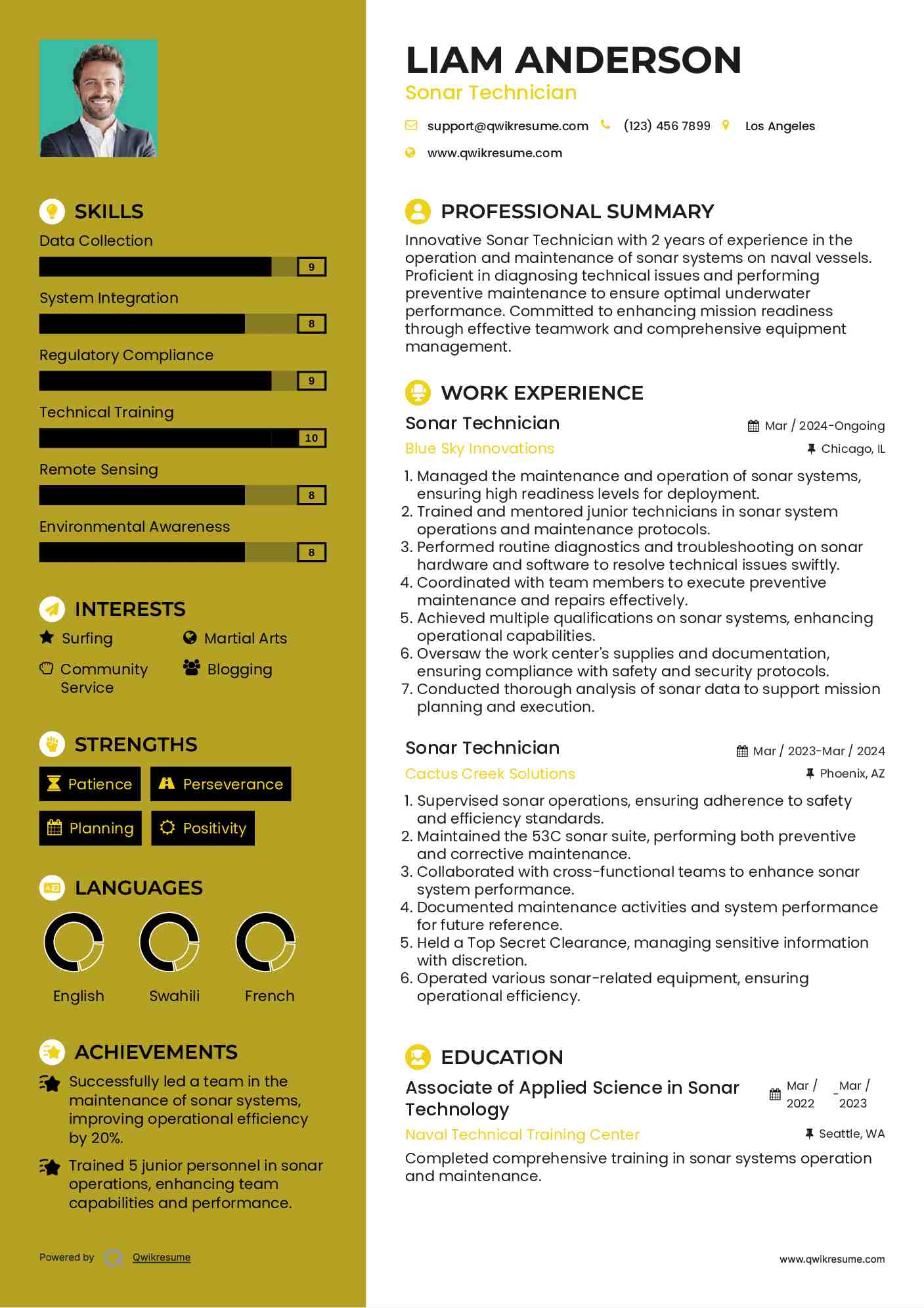 Sonar Technician Resume Example