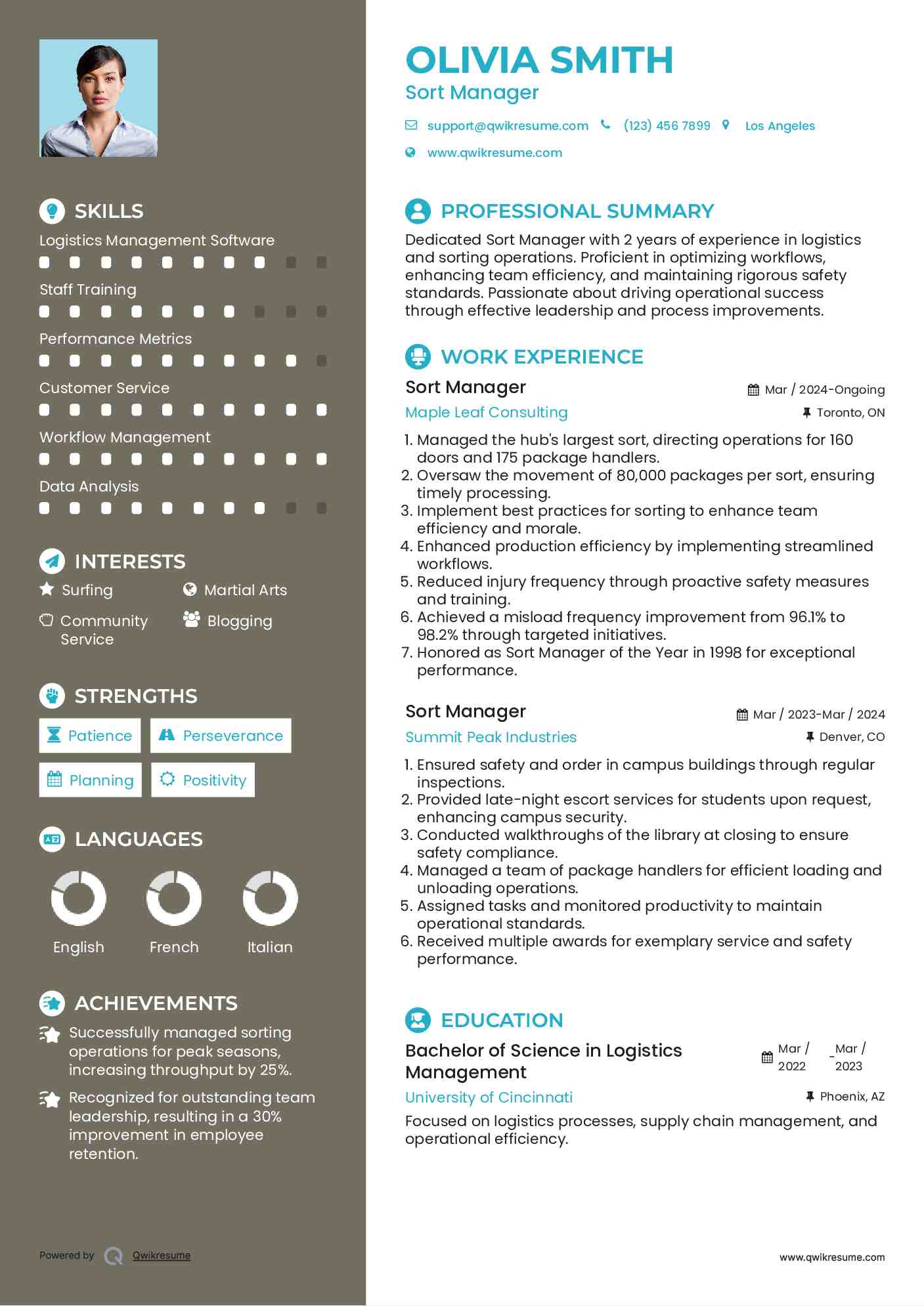 Sort Manager Resume Format