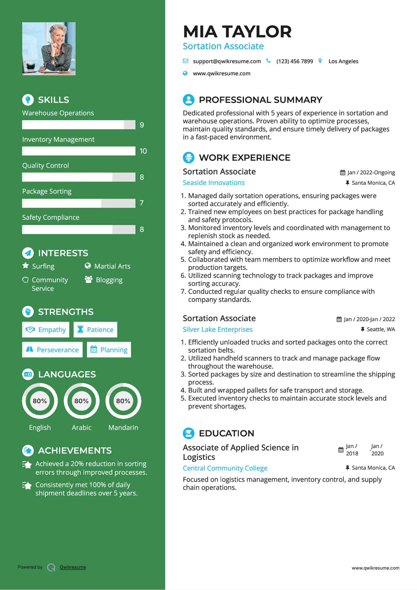 Sortation Associate Resume Model