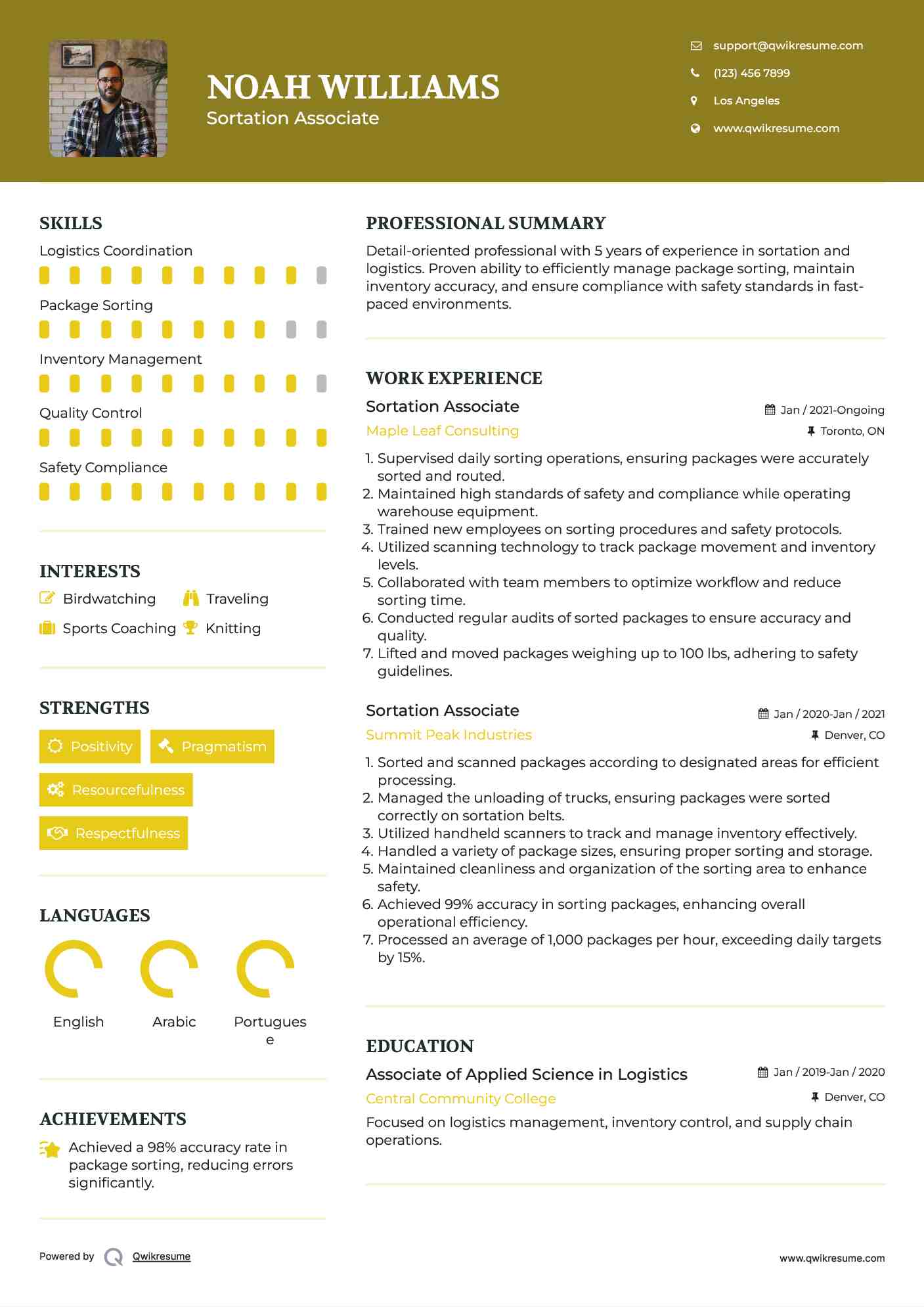 Sortation Associate Resume Model