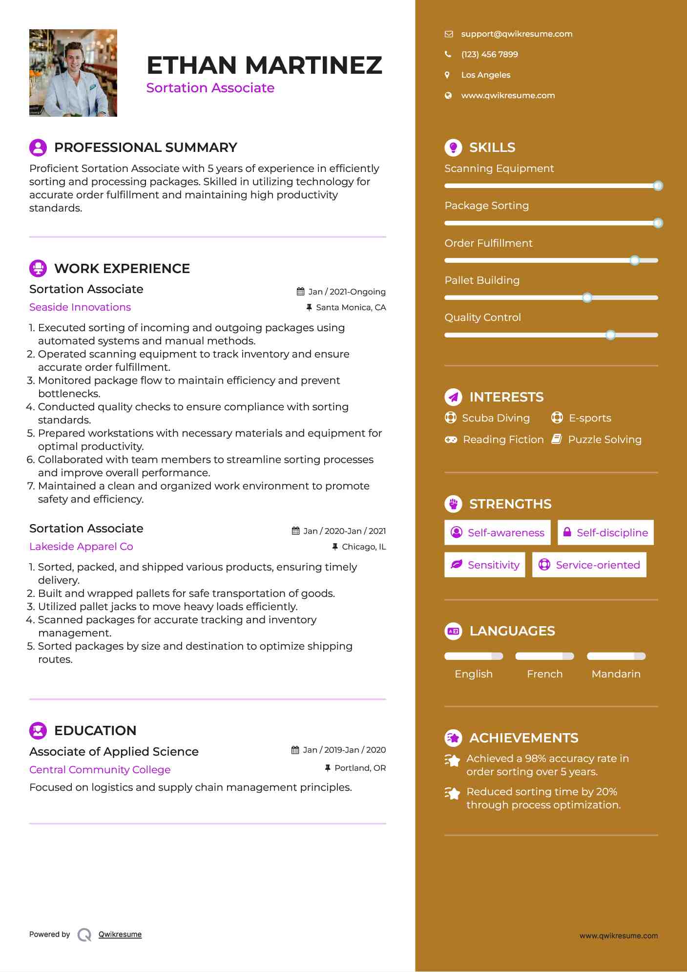 Sortation Associate Resume Example