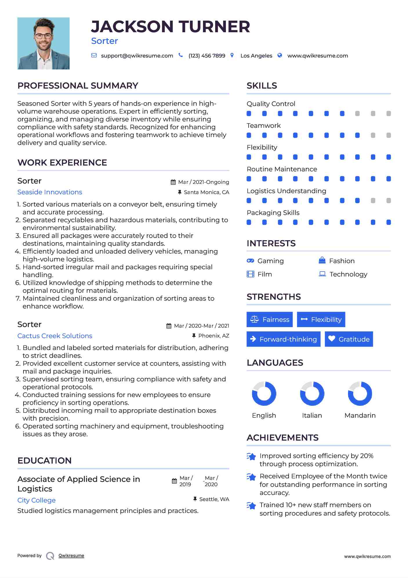 Sorter Resume Template