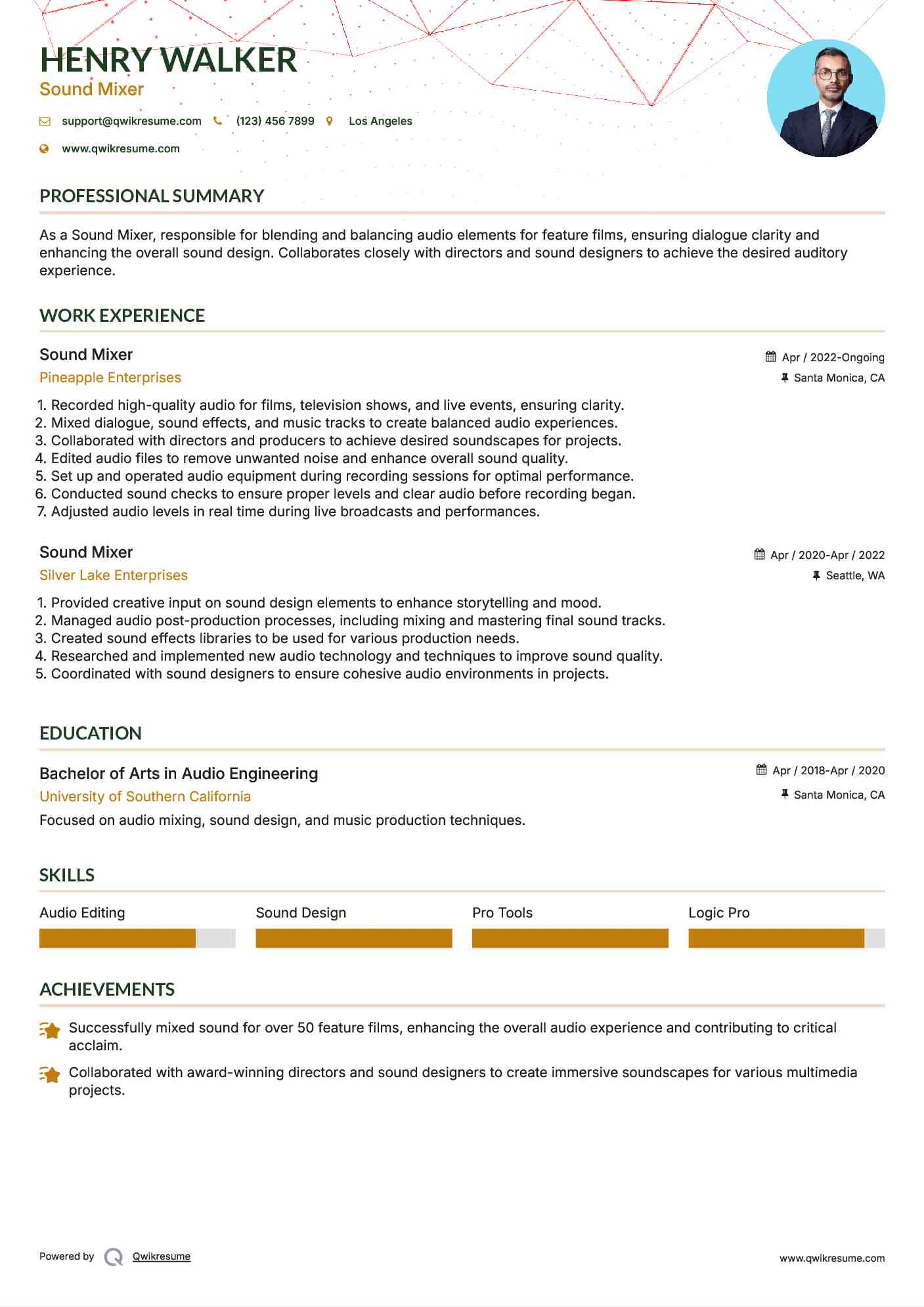 Sound Mixer Resume Example