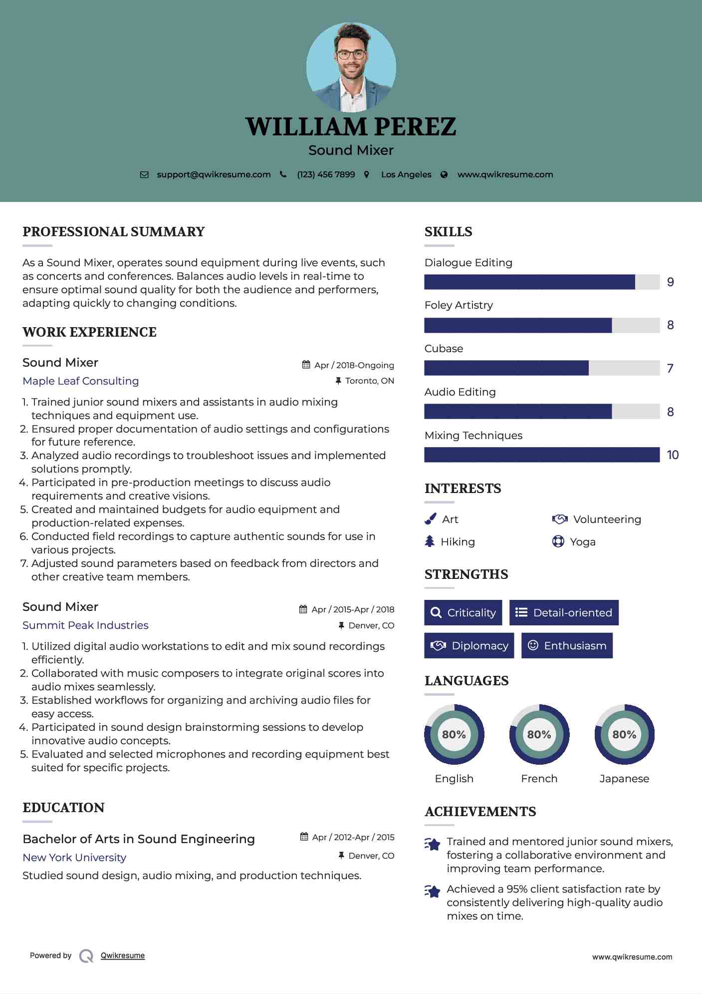 Sound Mixer Resume Template